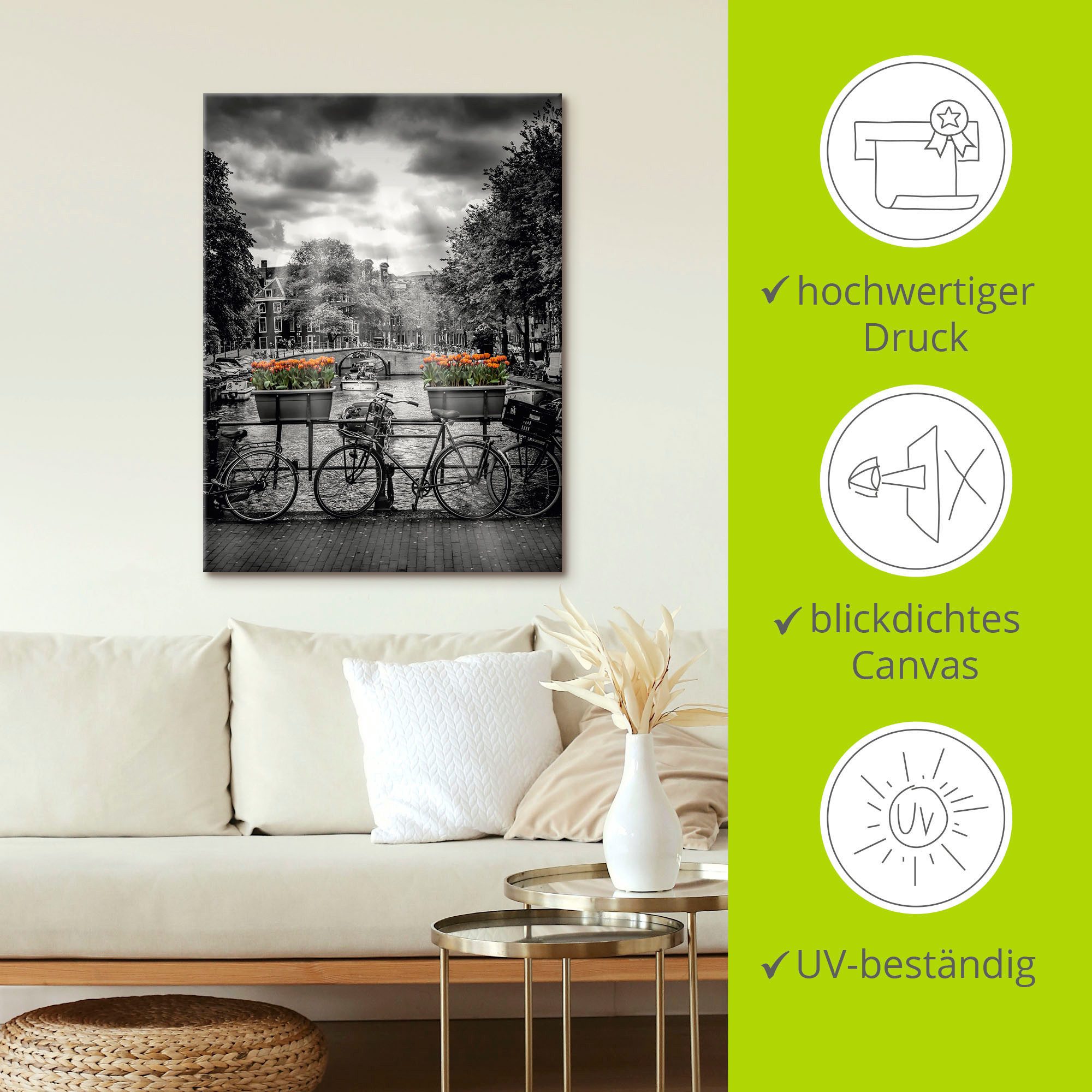 Artland Artprint Amsterdam Herengracht & zonnestralen als artprint op linnen, poster in verschillende formaten maten