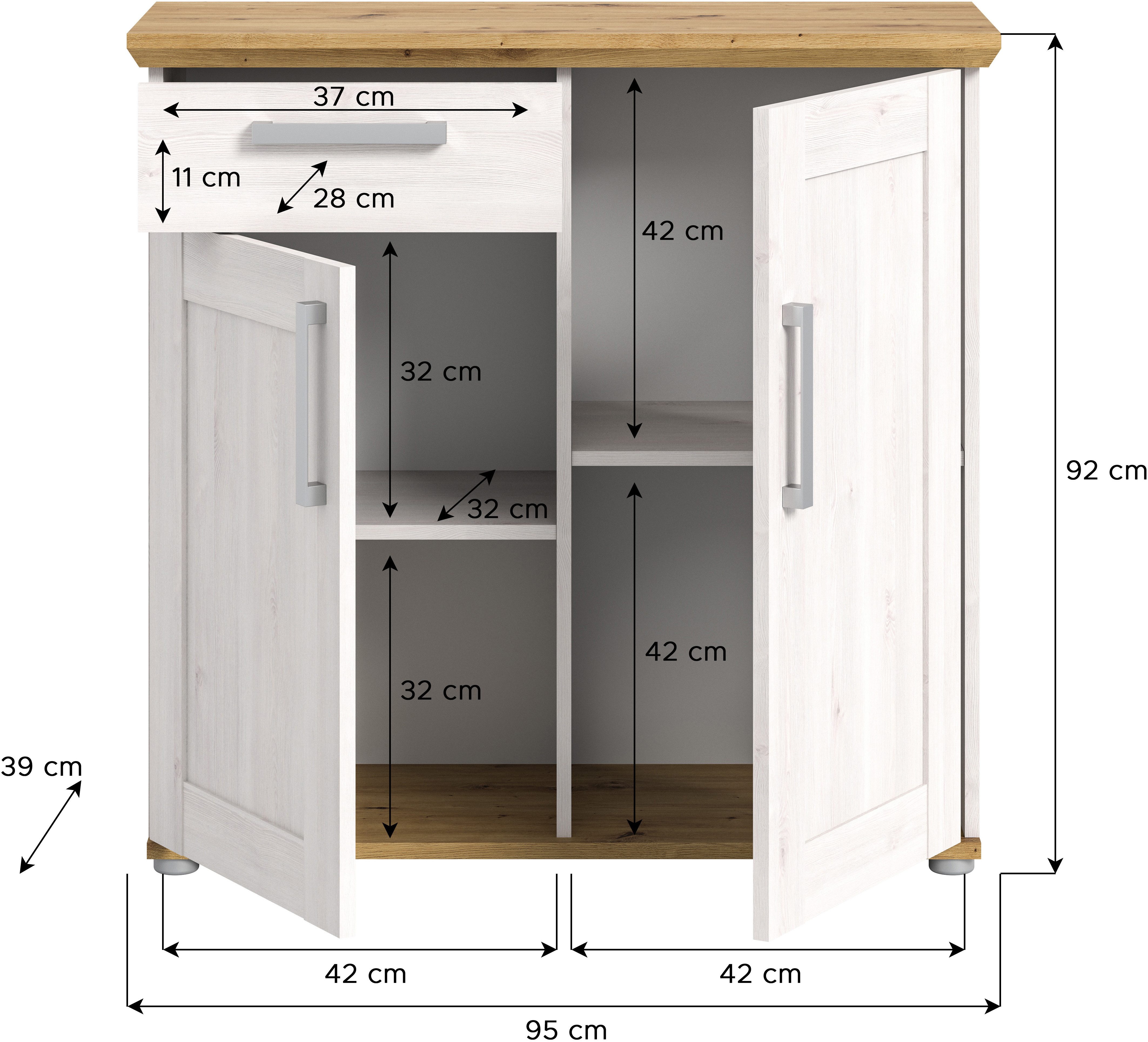 Home affaire Kast Cosenza, Breedte 95 cm, 2 Deuren, 1 Lade in landelijke stijl, dressoir, kast, sideboard