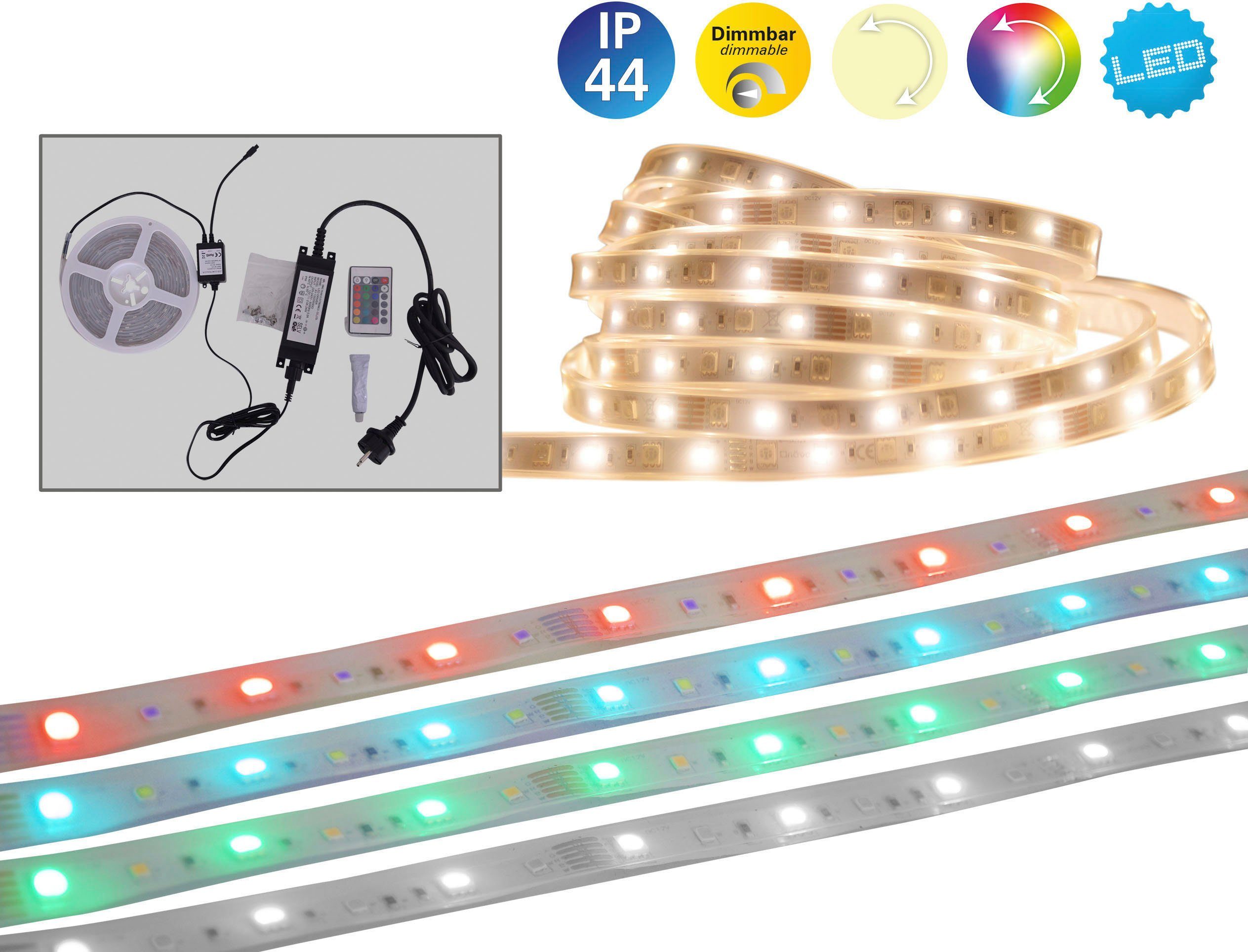 näve Led-strip Outdoor Kleurwisseling, dimfunctie, afstandsbediening, lengte 500 cm, RGB, IP44 (1 stuk) led lichtsnoeren wit