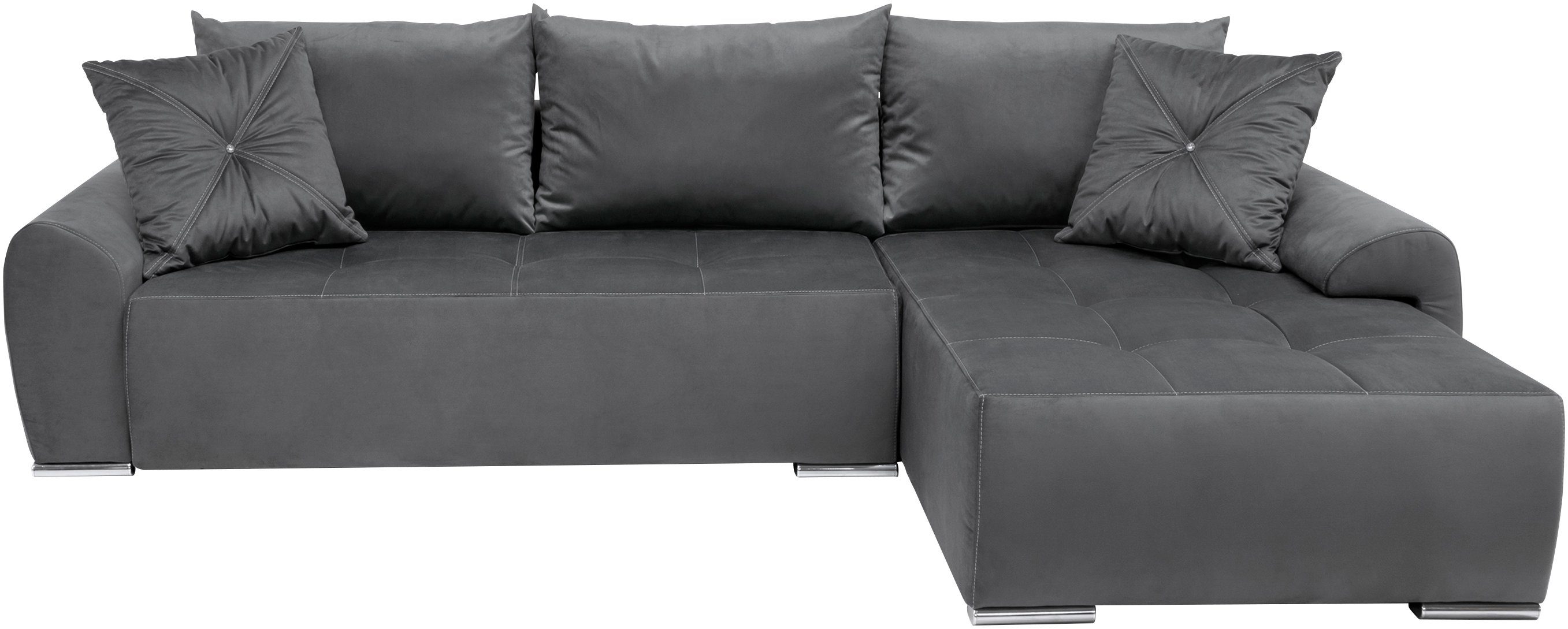 COLLECTION AB Hoekbank Bilbao L-vorm incl. slaapfunctie, bedbox en sierkussens met stras