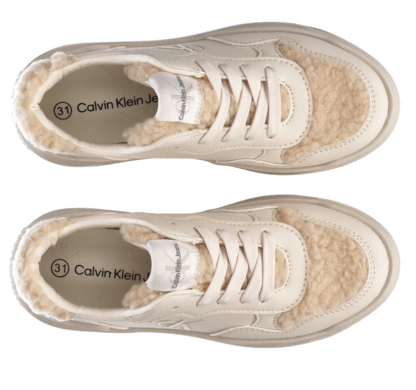 Calvin Klein Plateausneakers , retro sneaker, veterschoen met teddy-bear voering