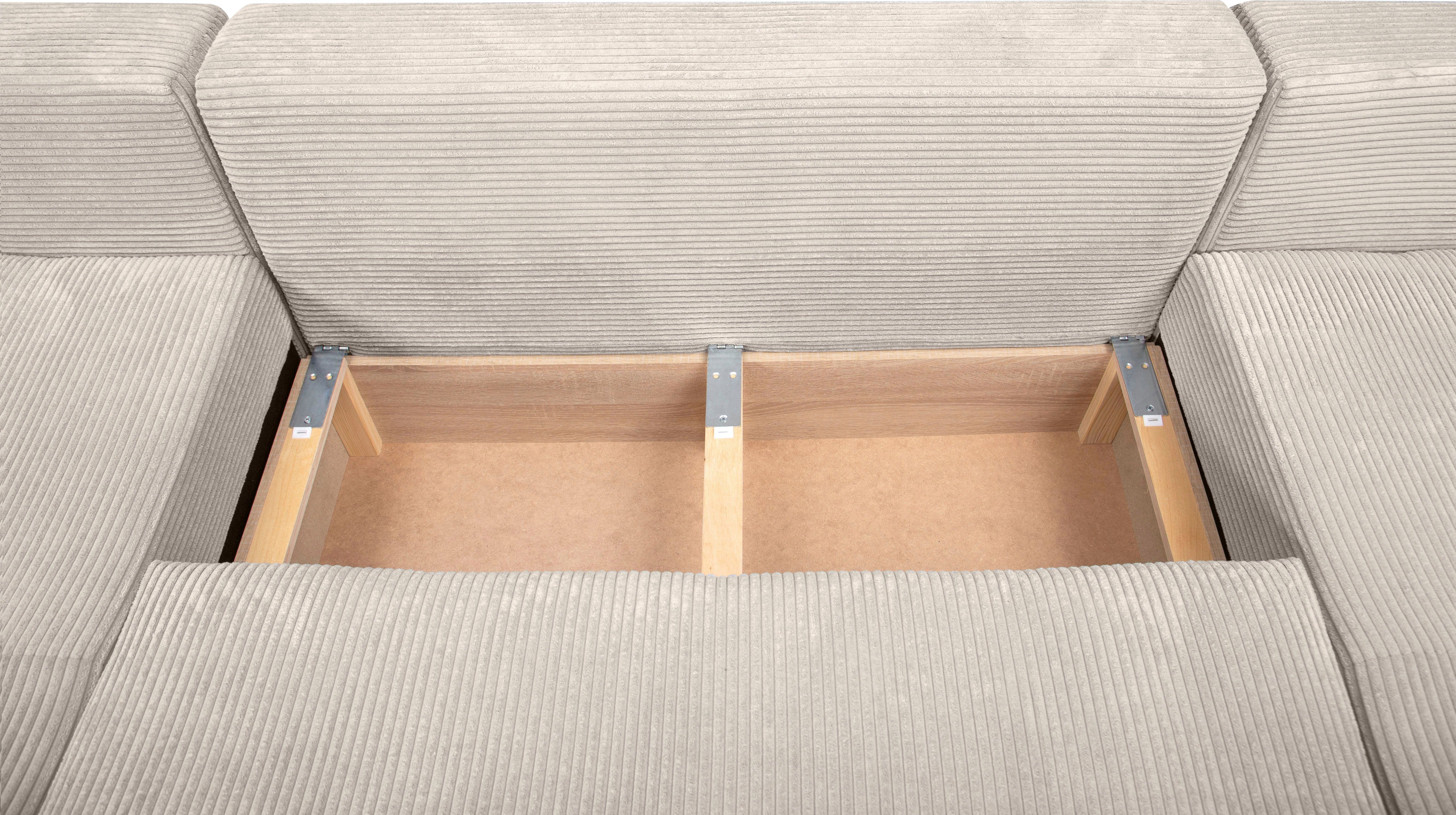 COLLECTION AB Zithoek XL-Josy U-vorm, breedte 313 cm, cord-/mix incl. bedfunctie, bedlade, met 4 gelijk grote rugkussens