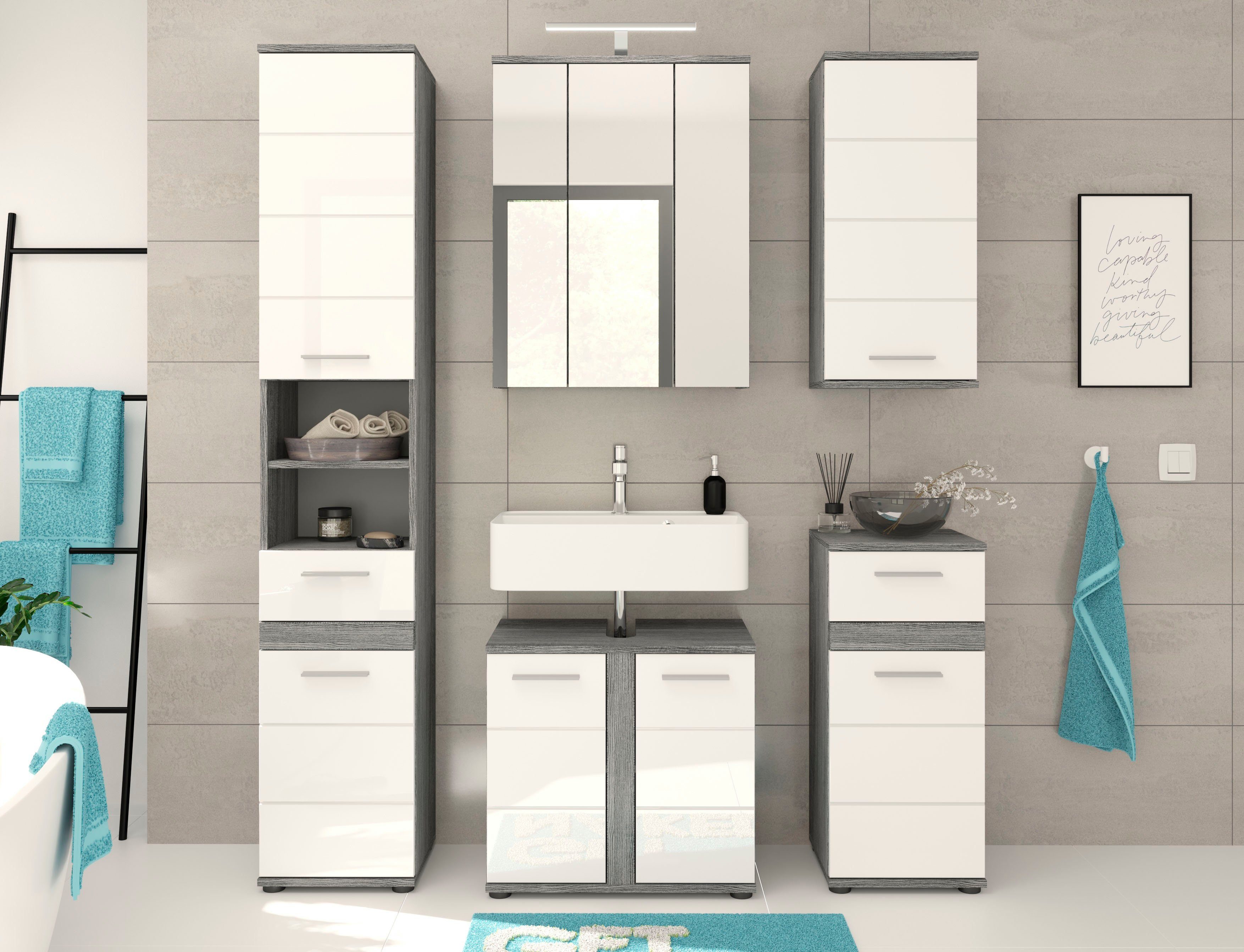 welltime Badkamerserie LUCCA, 5-delig, TOPSELLER!, MDF hoogglansfront, bestaande uit: (set, 5-delig)