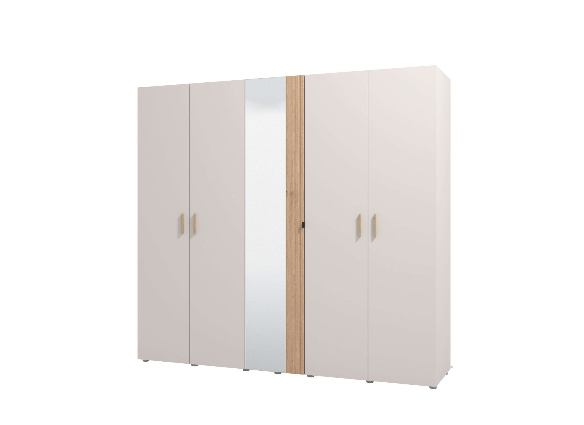 Home affaire Kledingkast Belfort, slaapkamerkast met spiegel 5-deurs linnenkast 225x56x208, fsc®-gecertificeerd houtmateriaal, trendkleur cashmere