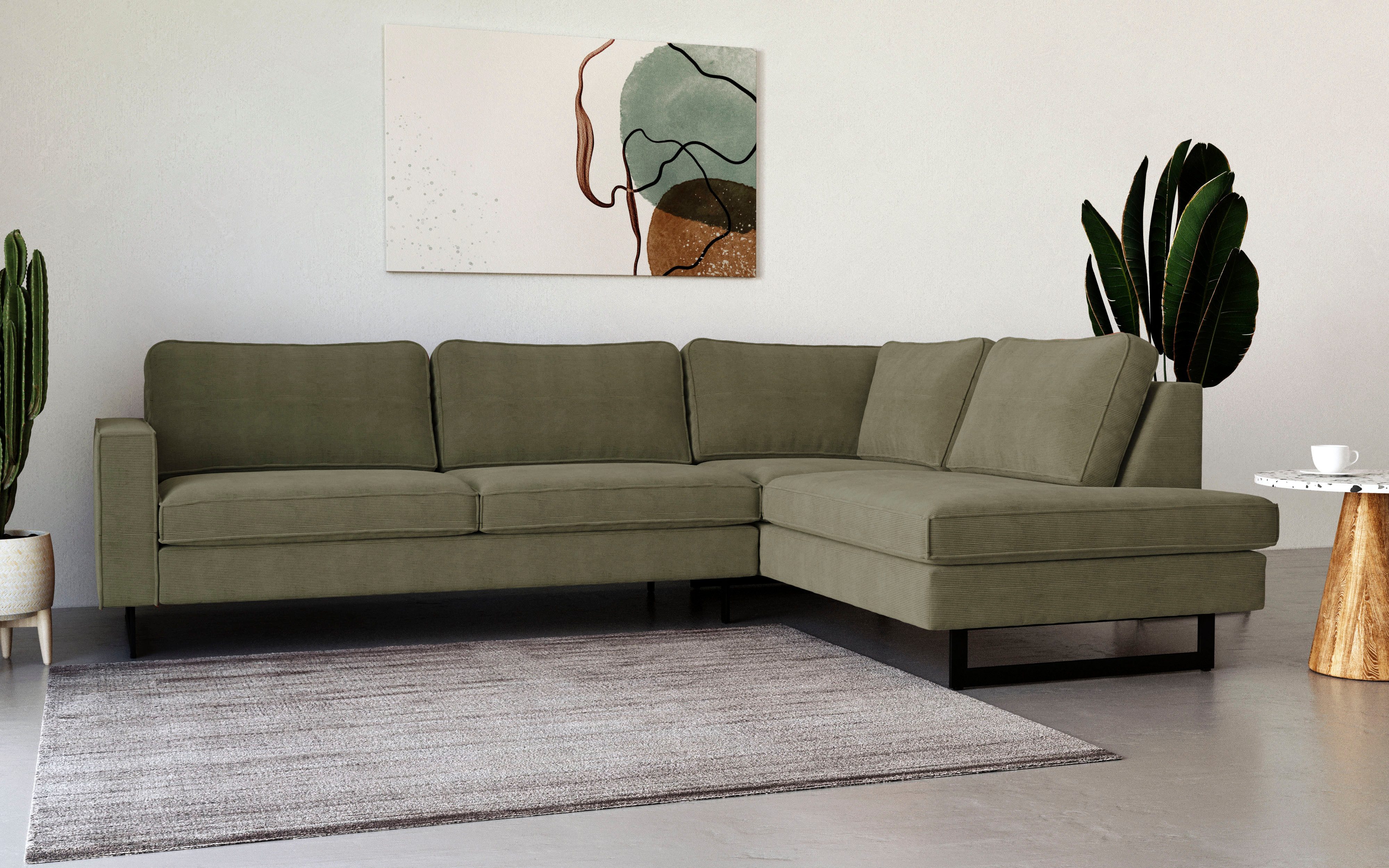 Places of Style Hoekbank Pinto, 290 cm, cord, chenille, leerlook, ottomane links/rechts
