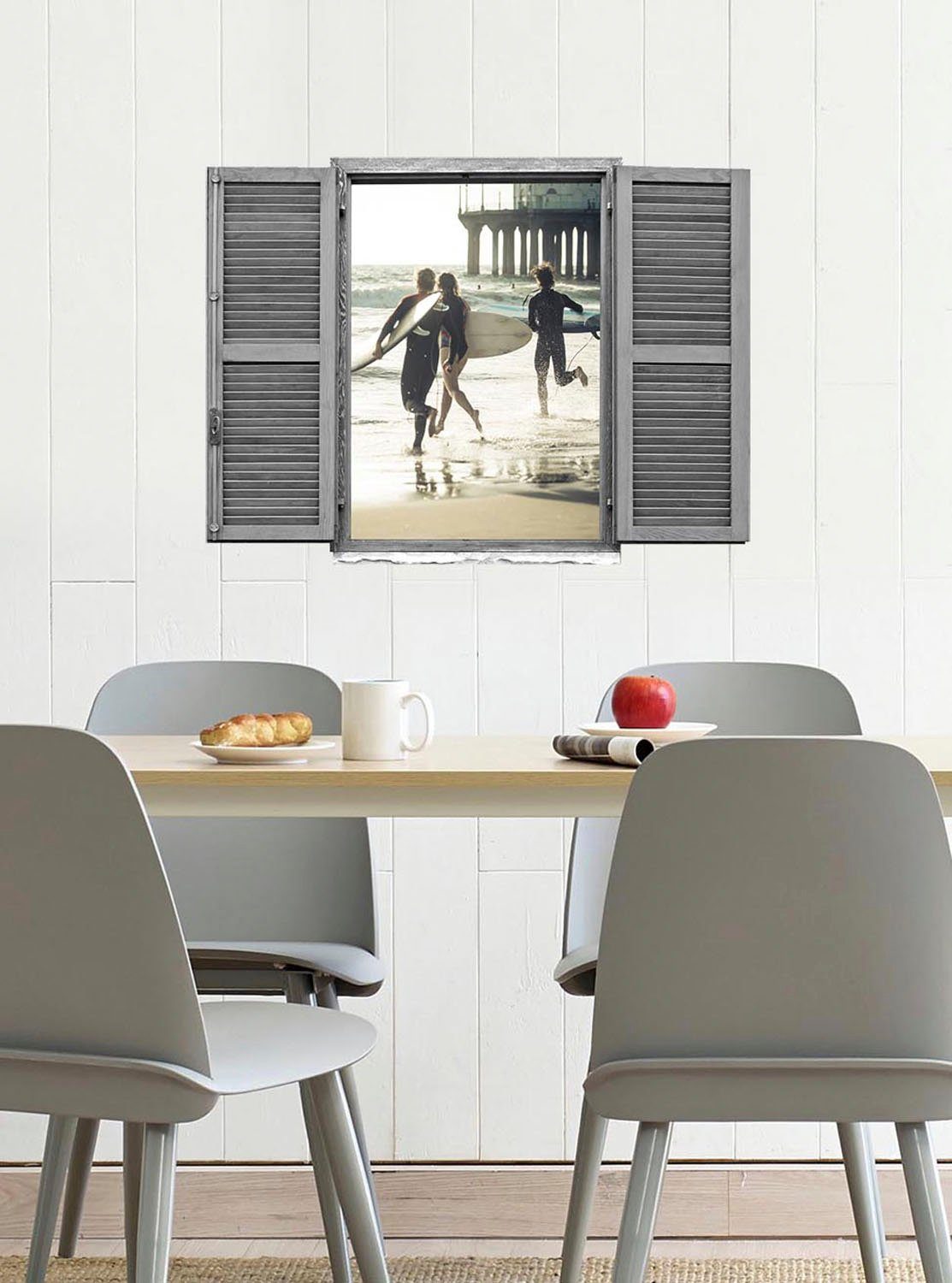 queence Wandfolie Surfer Muursticker, muurdecoratie, zelfklevend, 3D, raam (1 stuk)