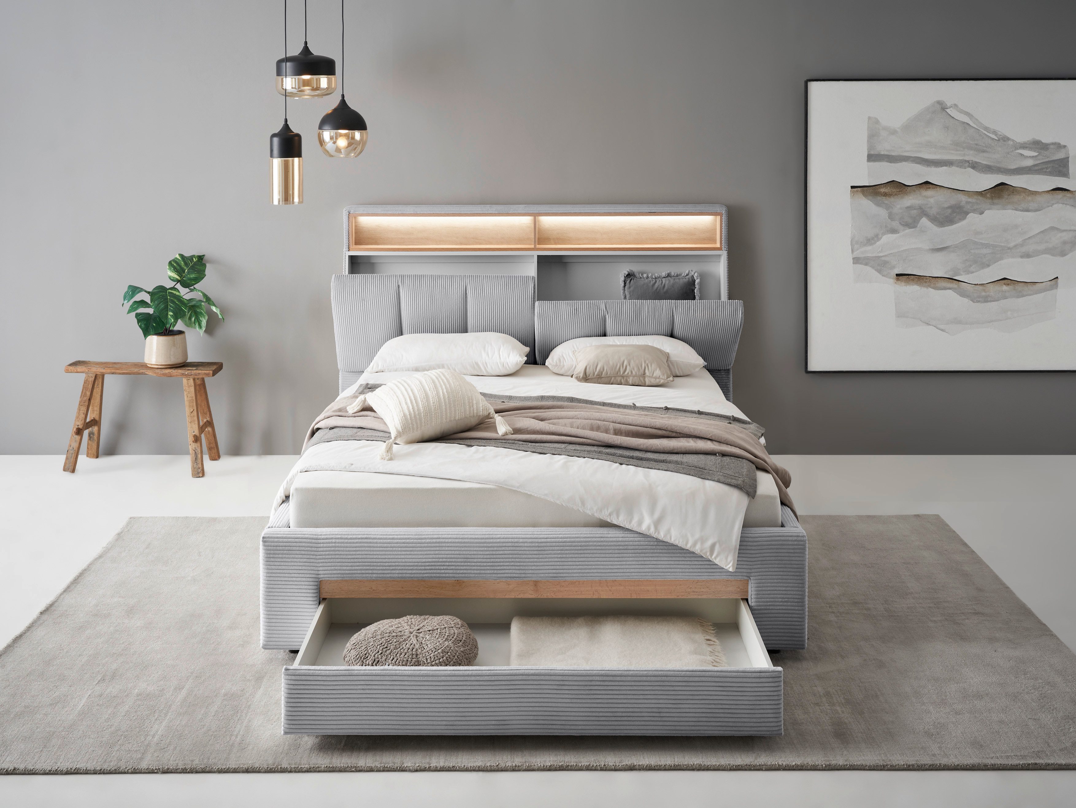 INOSIGN Gestoffeerd bed CiTY/GiRON,, gepolsterd opbergbed, met LED-verlichting Bedkisten met hondenbed of als opbergruimte, opklapbare hoofdeinden