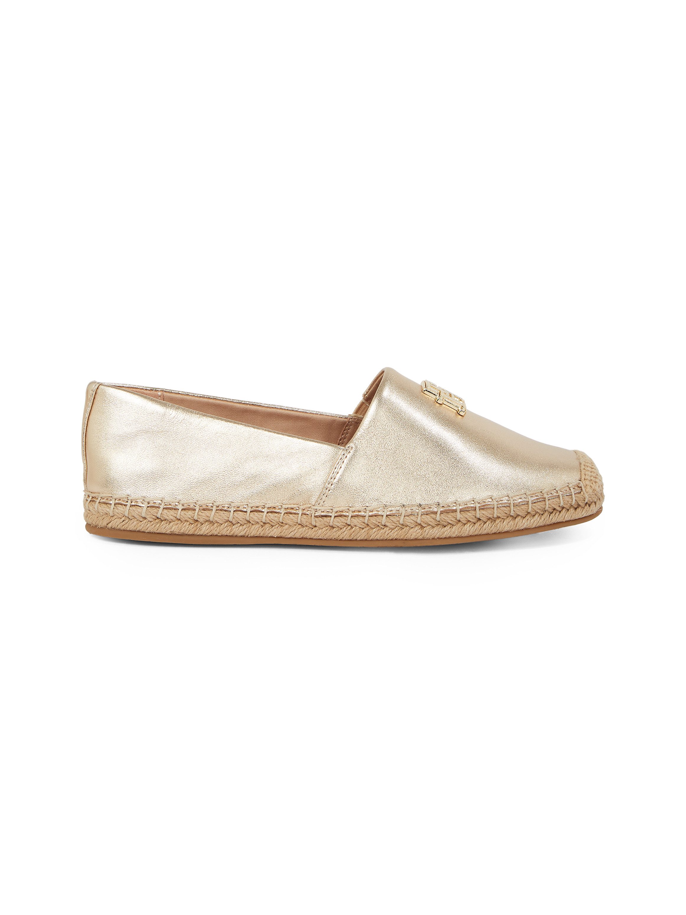 Tommy Hilfiger Espadrilles TH LOGO METALLIC LEATHER ESPAD , zomerschoen, slippers, instapschoen met th-sieraandeel