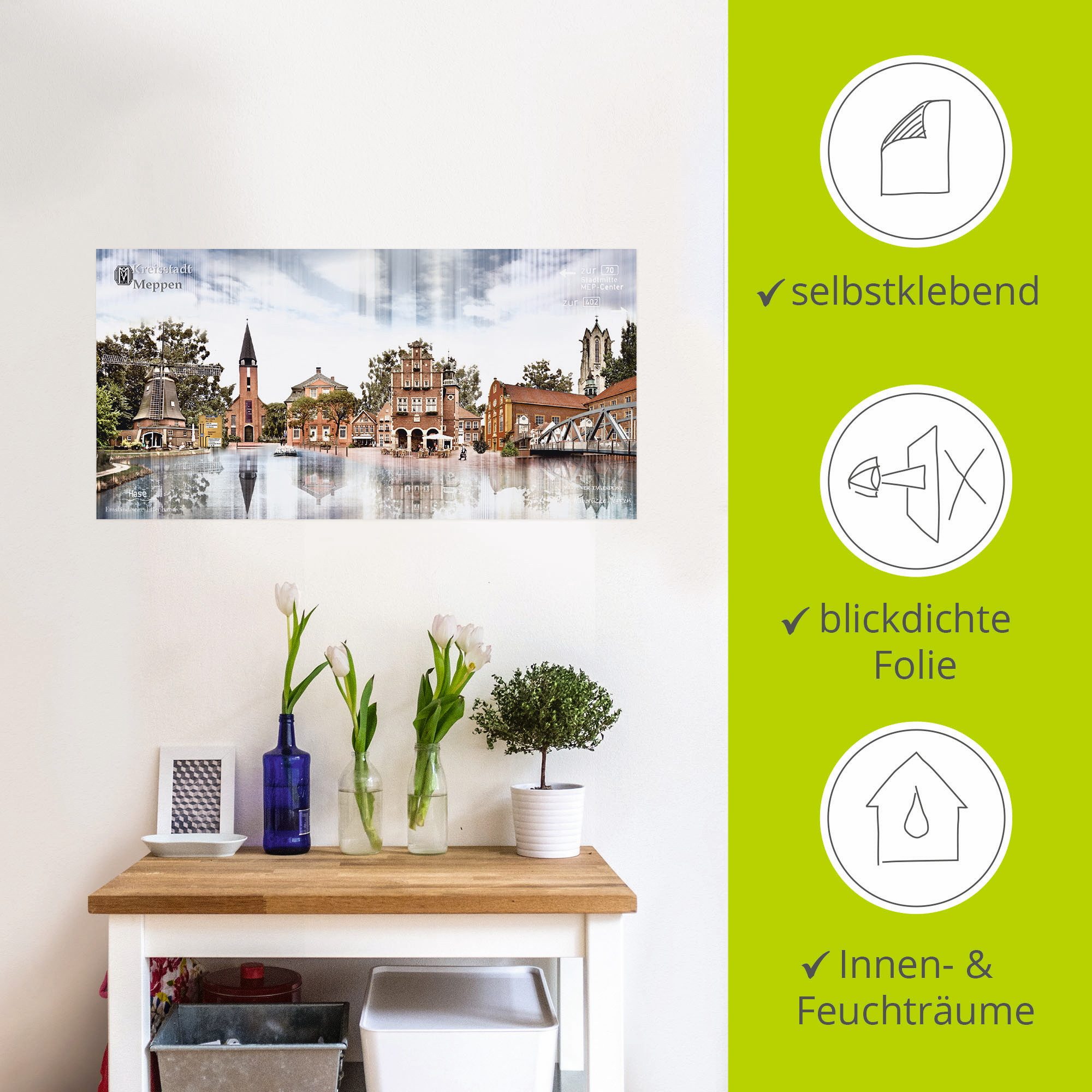 Artland Artprint Meppen skyline abstracte collage als artprint op linnen, muursticker in verschillende maten