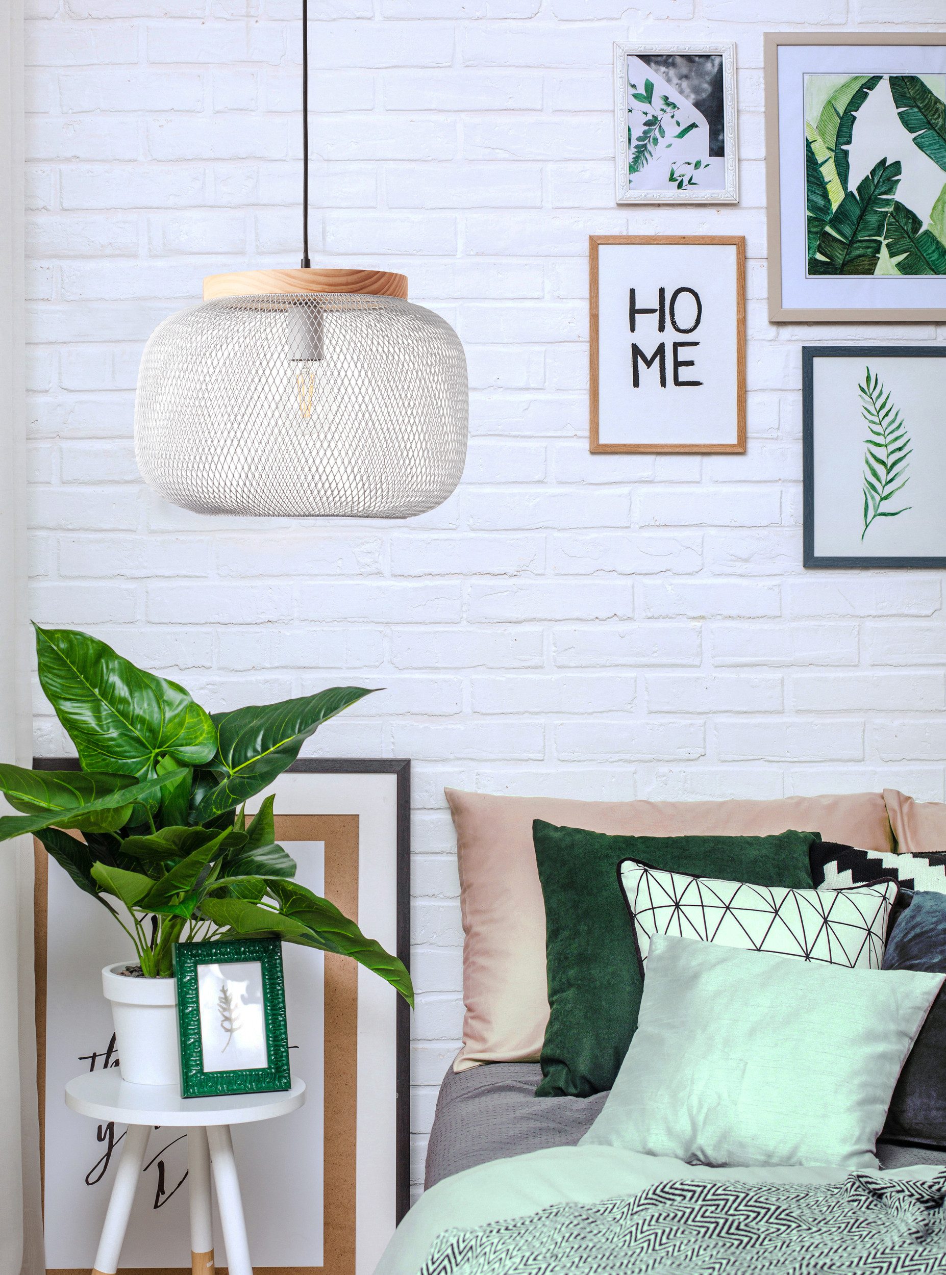 Brilliant Leuchten Hanglamp Giada Hanglamp, 40 cm, E27, inkortbaar, metaal/hout (1 stuk)