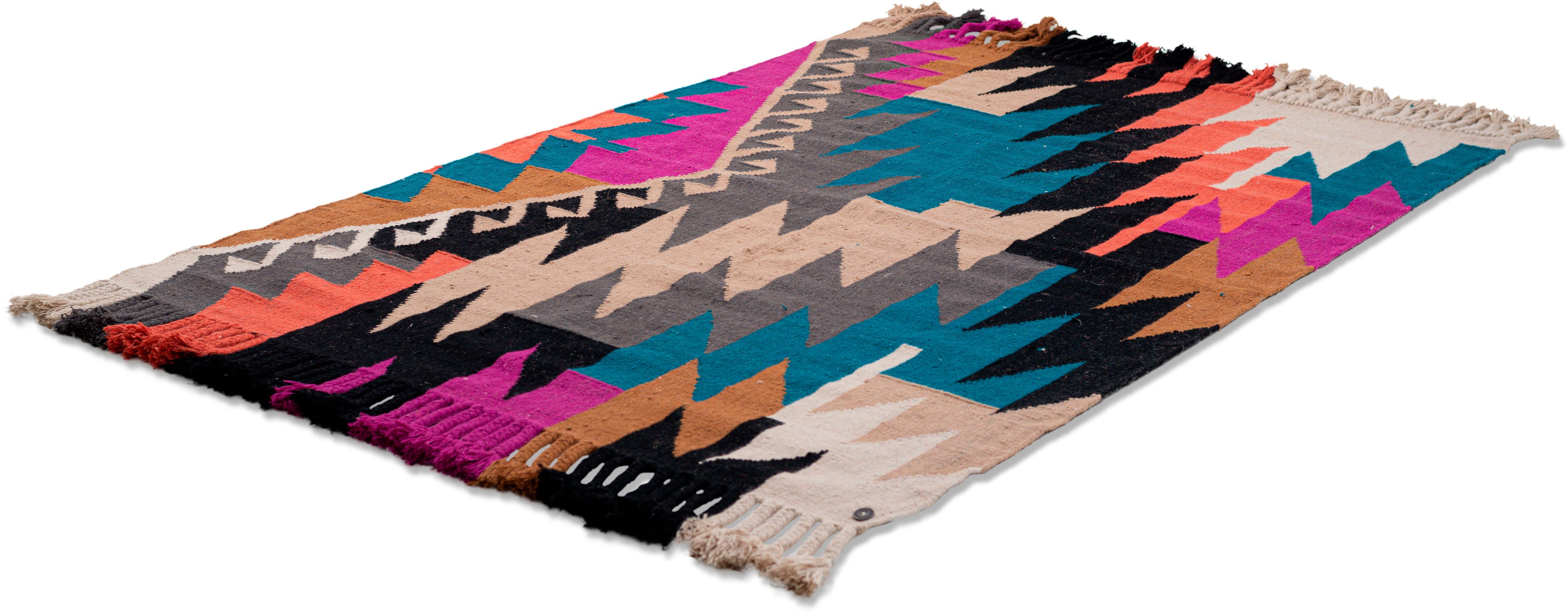 TOM TAILOR HOME Vloerkleed Funky Kelim Platweefsel, puur katoen, met de hand geweven, met franje, boho-stijl