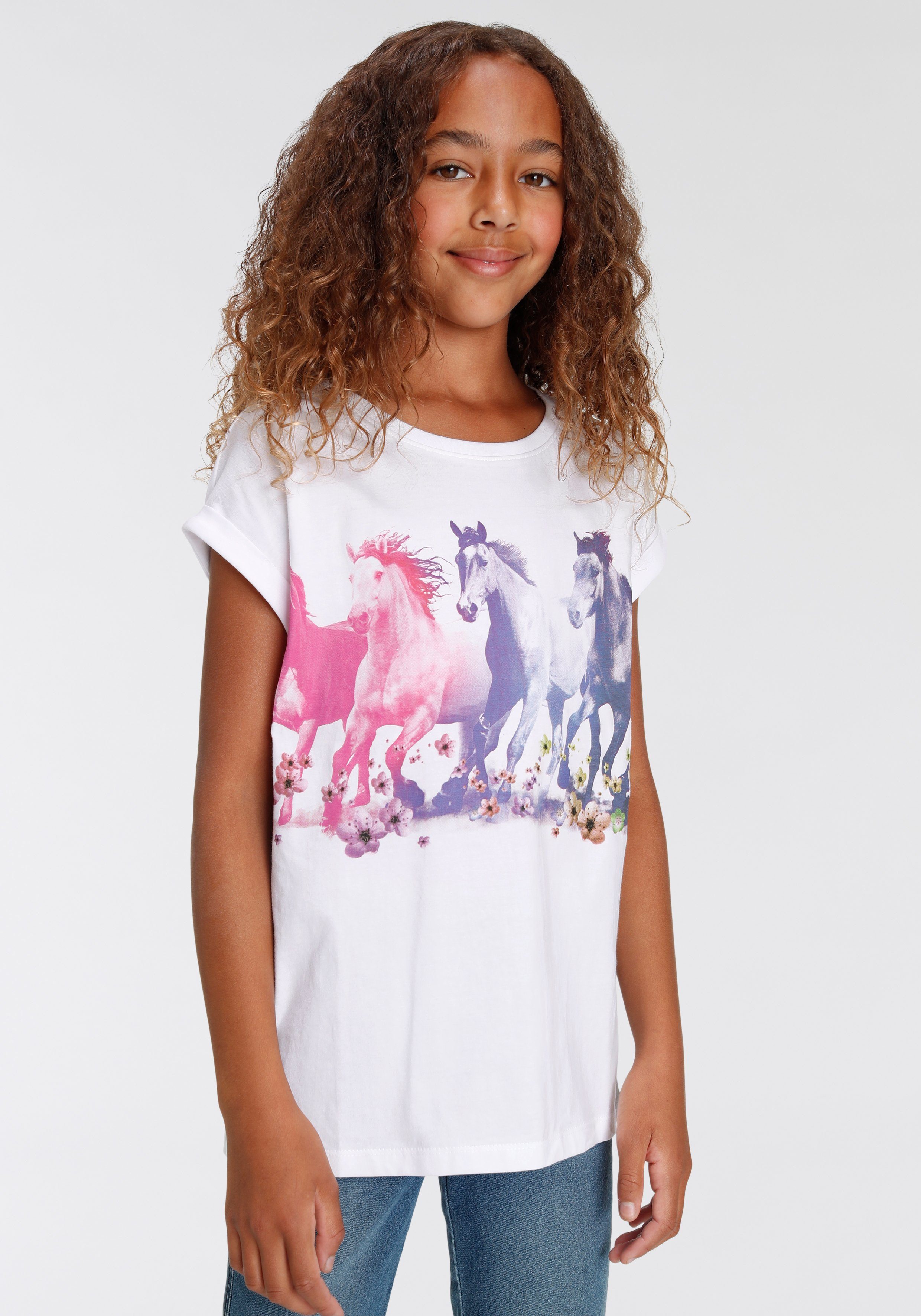 KIDSWORLD T-shirt Paarden Korte mouwen, bedrukt, ronde hals, van katoen