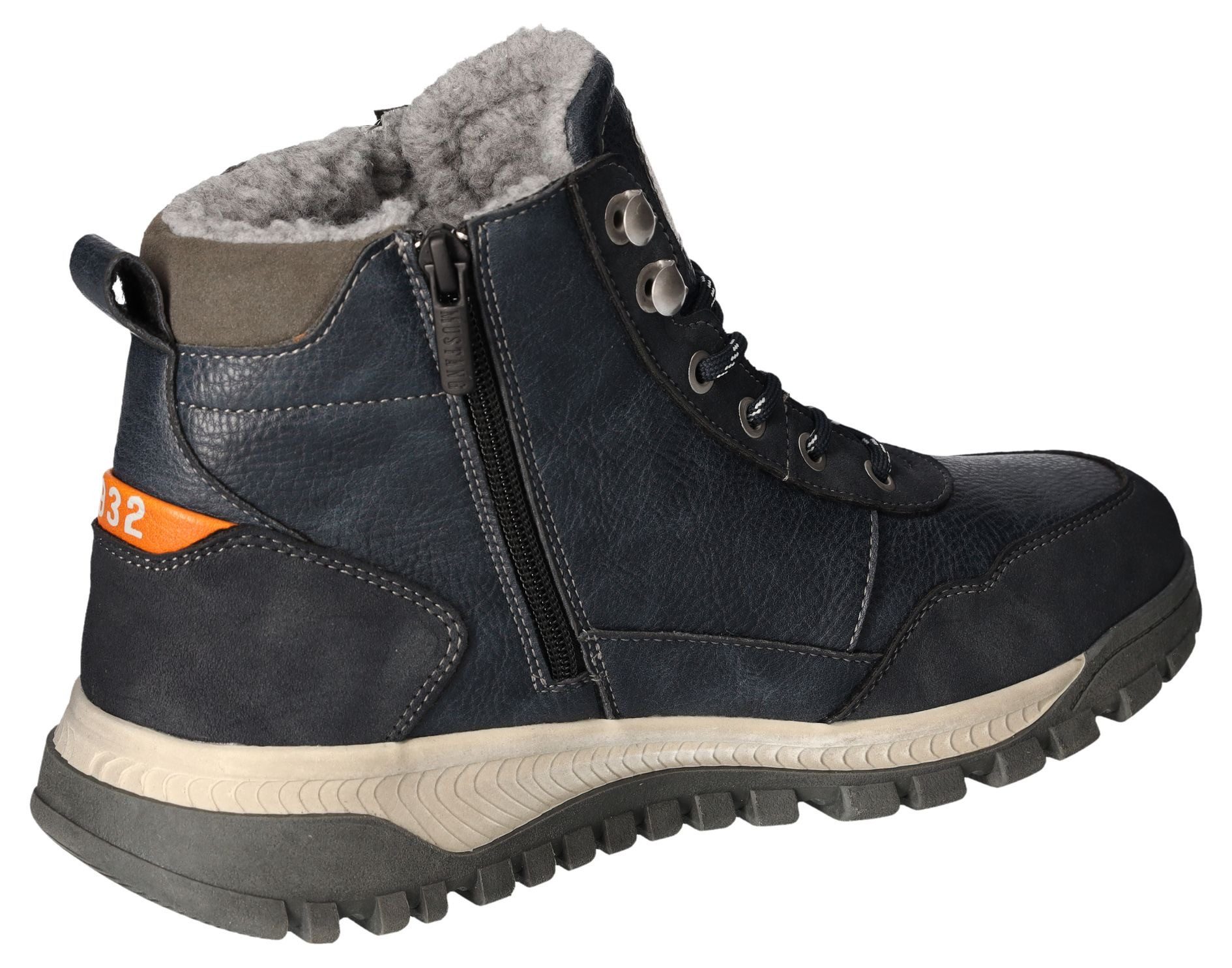 Mustang Shoes Winterlaarzen sleehak, veterschoenen, enkellaars met decoratieve rits aan de buitenkant