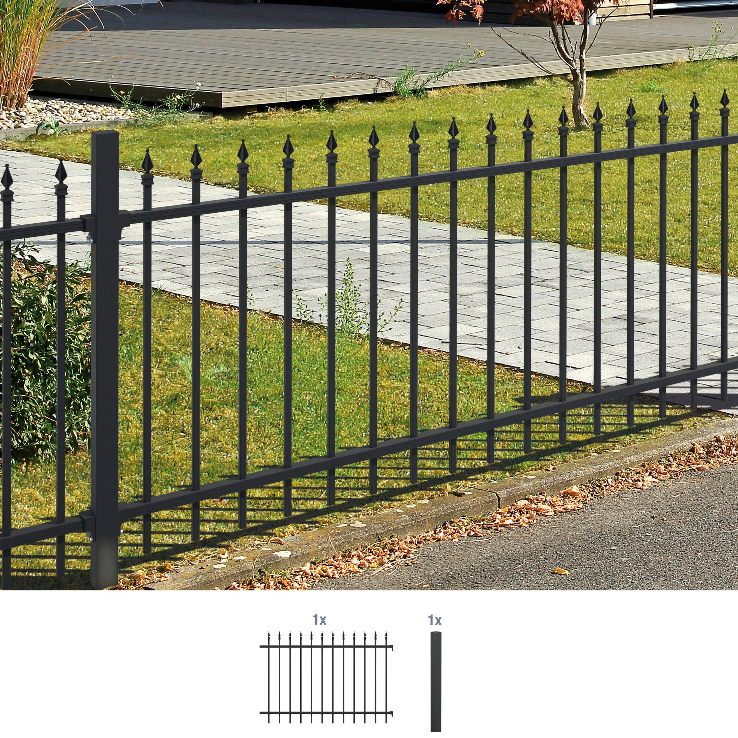 GAH Alberts Metalen hek Uitbreidingsset Chaussee Hoogte: 100 en 120 cm, breedte: 200 cm, om in beton te verankeren hekken maat 2 m x 120 cm zwart