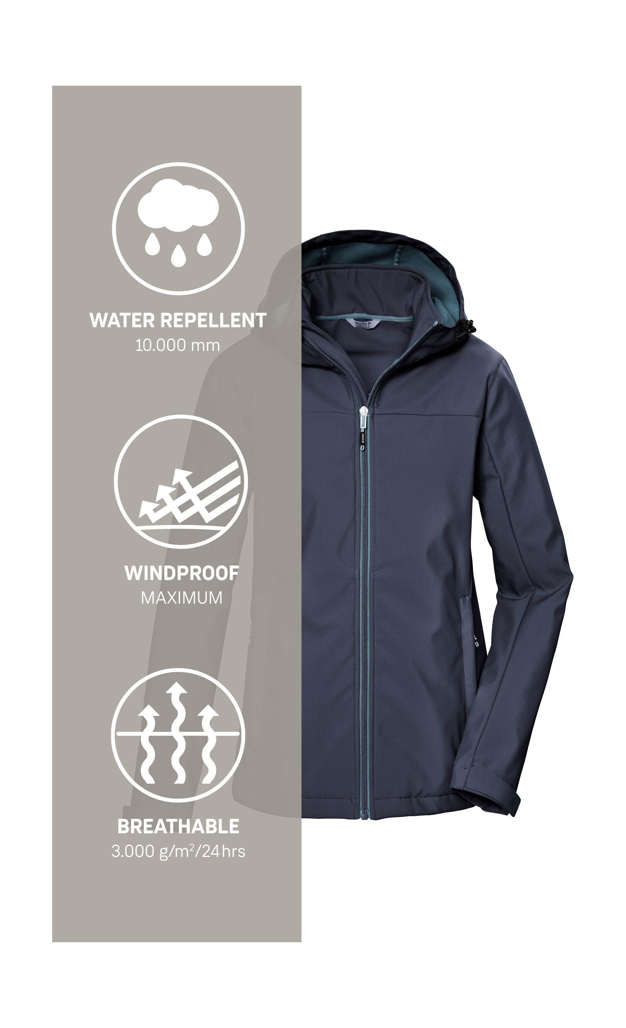 Killtec Softshell-jack KOS 102 WMN SFTSHLL JCKT Waterafstotende, ademende softshelljack, PFAS-vrij geïmpregneerd