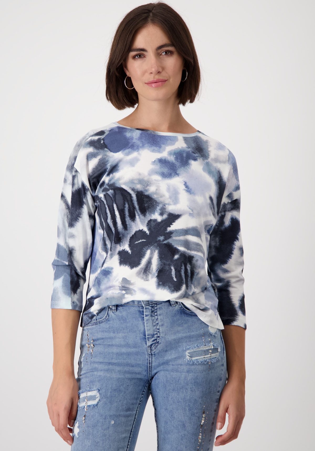 Monari Shirt met ronde hals met all-over bloemenprint