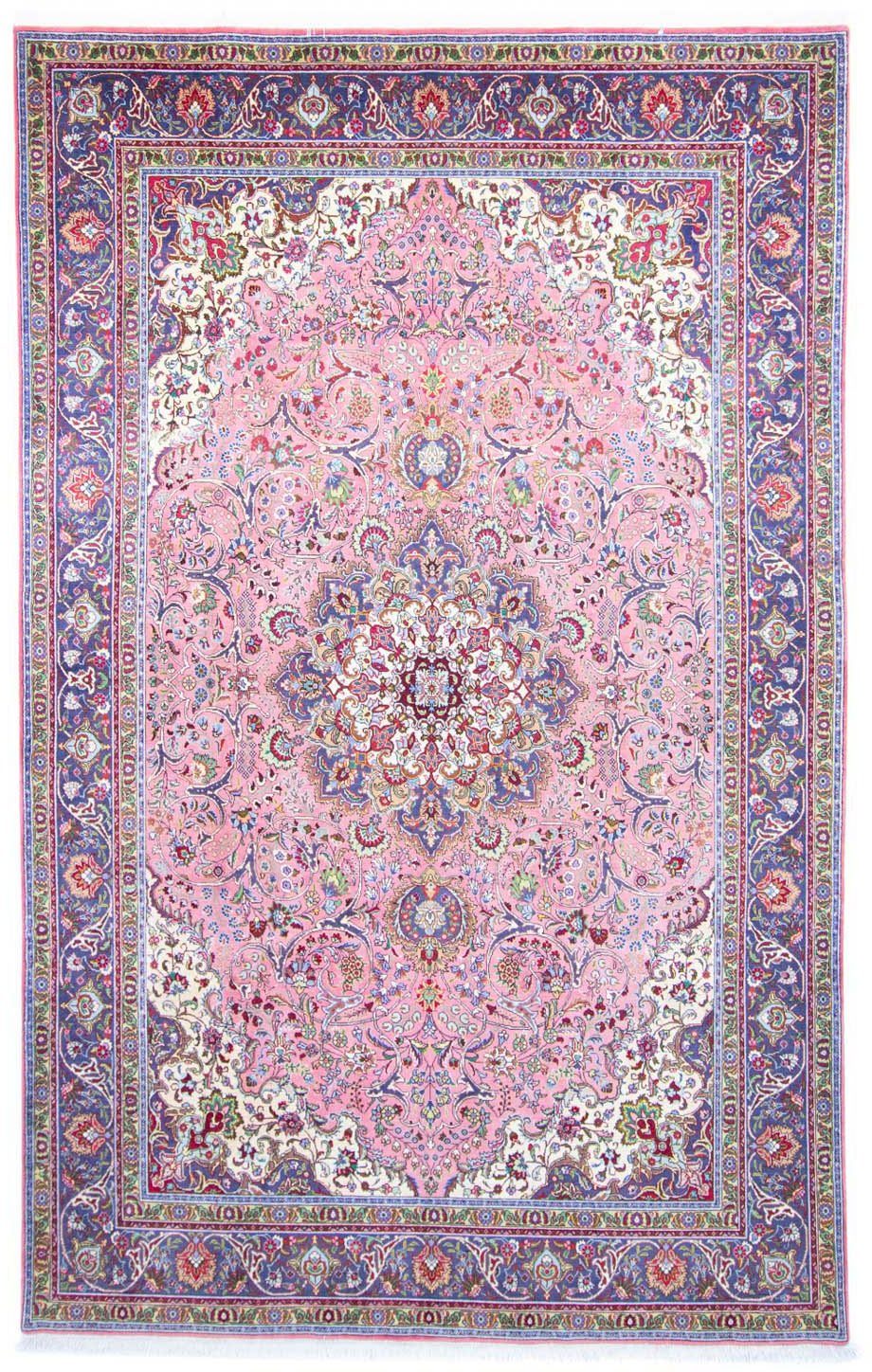 morgenland Wollen kleed Tabriz 40 Raj medaillon roze 313 x 200 cm Uniek exemplaar met certificaat