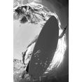 queence artprint op acrylglas surfer in de zee zwart