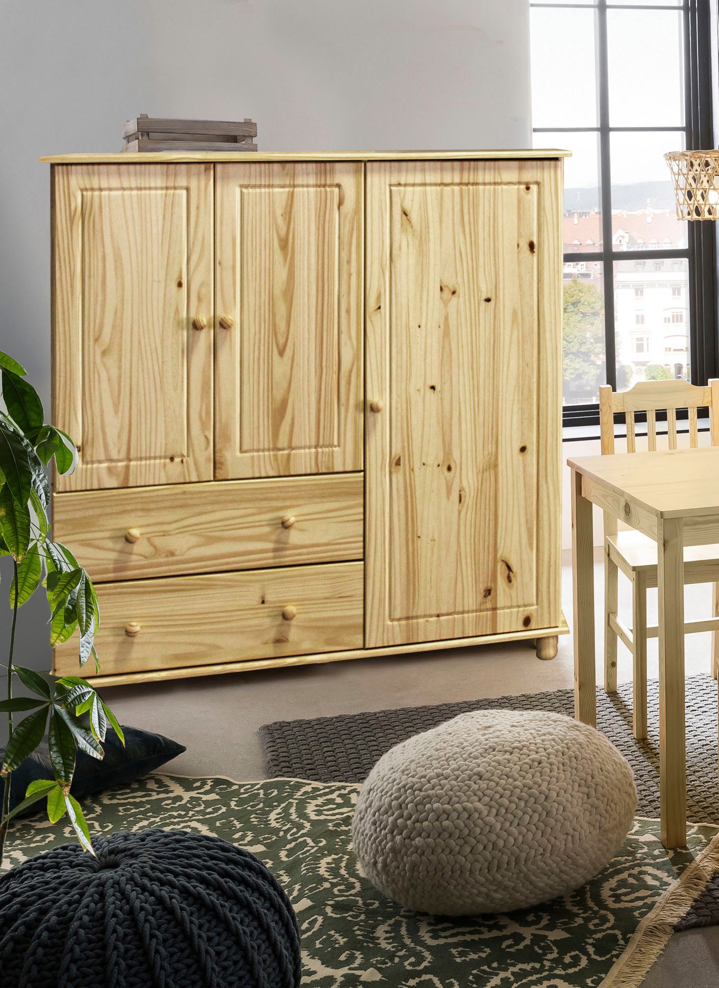 Home affaire Kast 2 laden met metalen geleiders (1 stuk) dressoirs beige