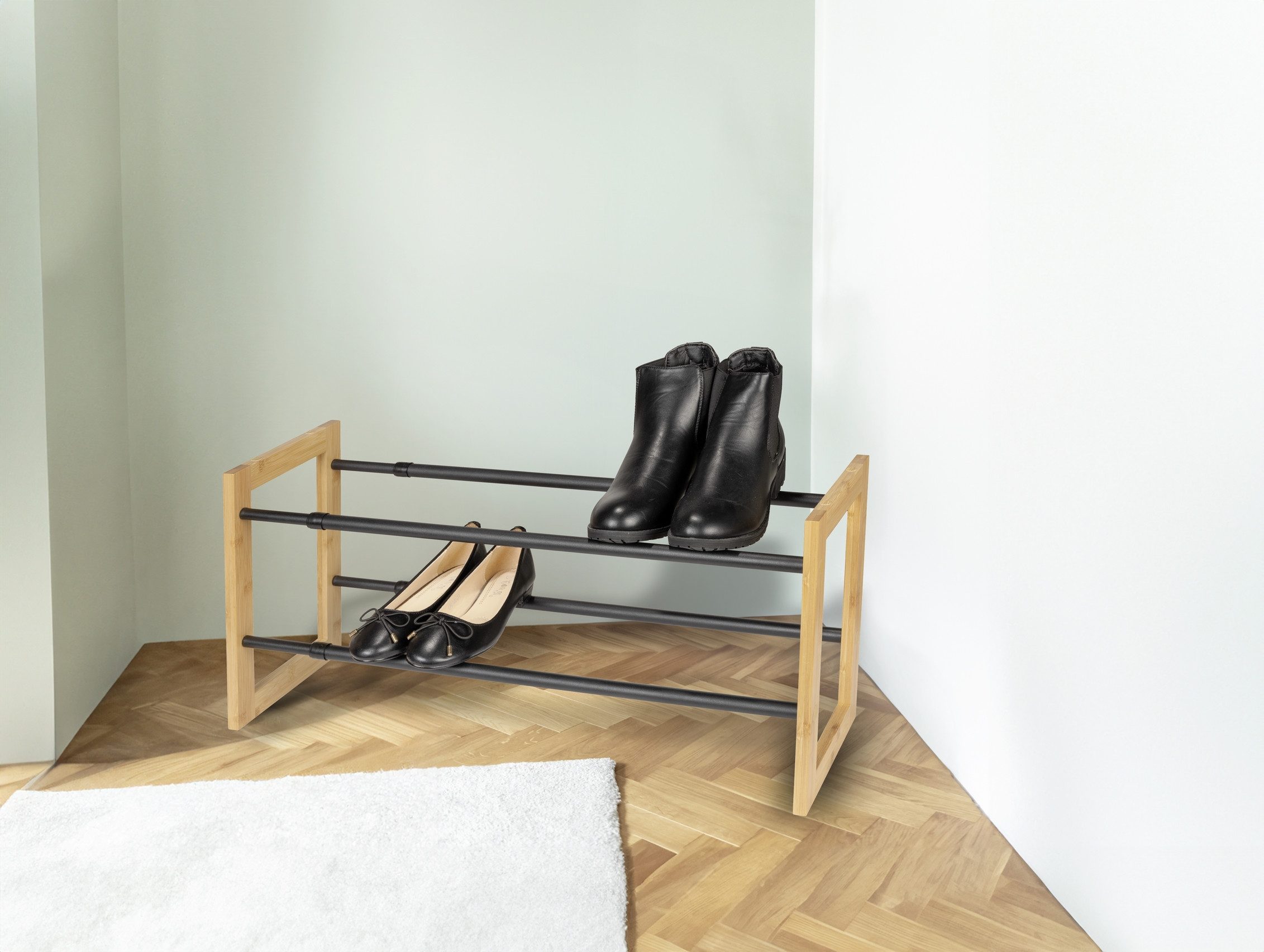 WENKO Schoenenrek Modell Ecori Schoenenkast met 2 planken, smal, uitschuifbaar en stapelbaar