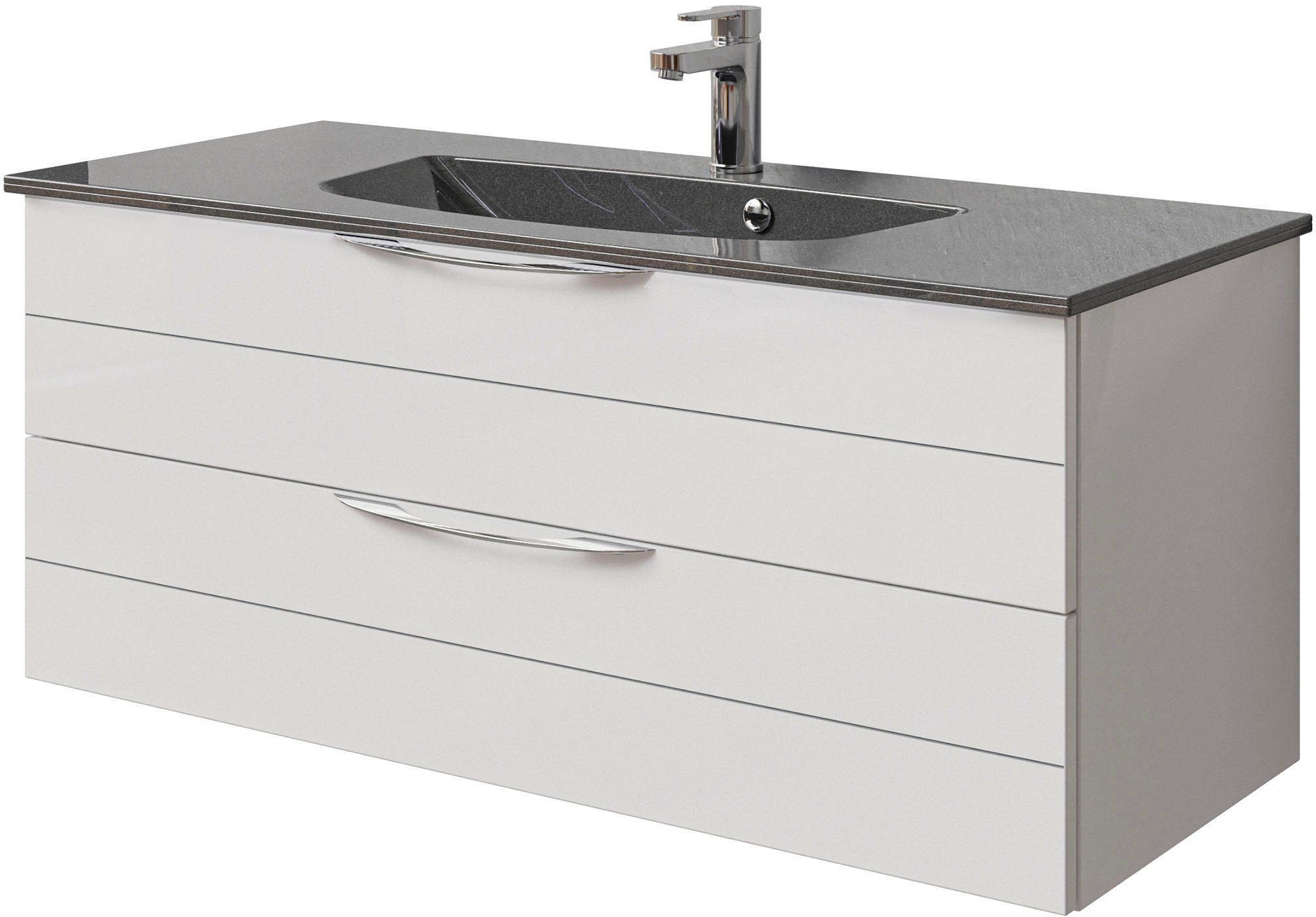 Saphir Wastafelonderkast Serie 6025 mineraalmarmeren wastafel met onderkast, 117 cm breed (2-delig) wastafelmeubels wit