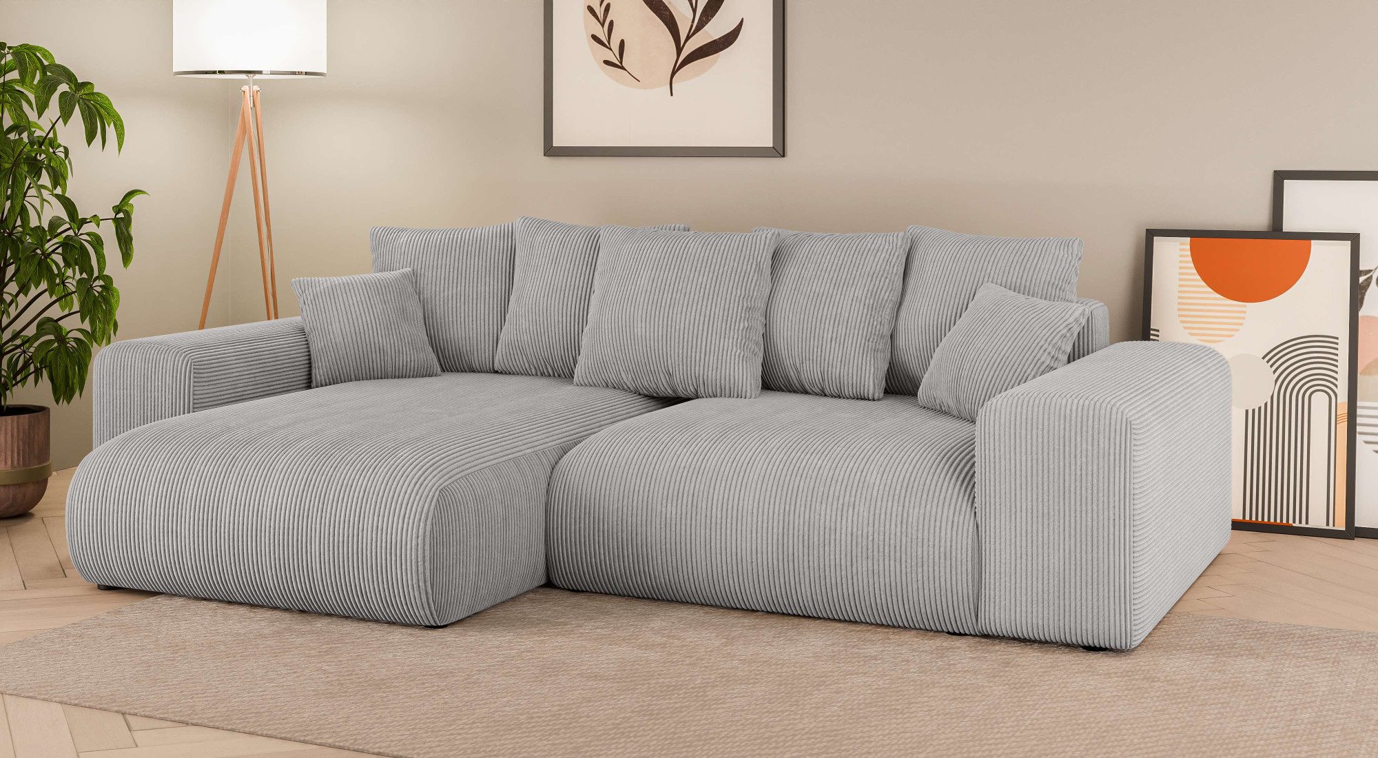 Home affaire Hoekbank LAKESIDE met bedfunctie en bedlade, B/D/H 257/166/84 cm L-vorm, recamiere aan beide zijden monteerbaar, golfondersteuning