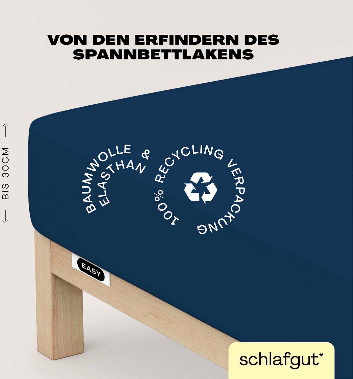 Schlafgut Hoeslaken EASY jersey elastaan MADE IN GREEN by OEKO-TEX (1 stuk) hoeslakens maat 180-200 cm x 200-220 cm blauw