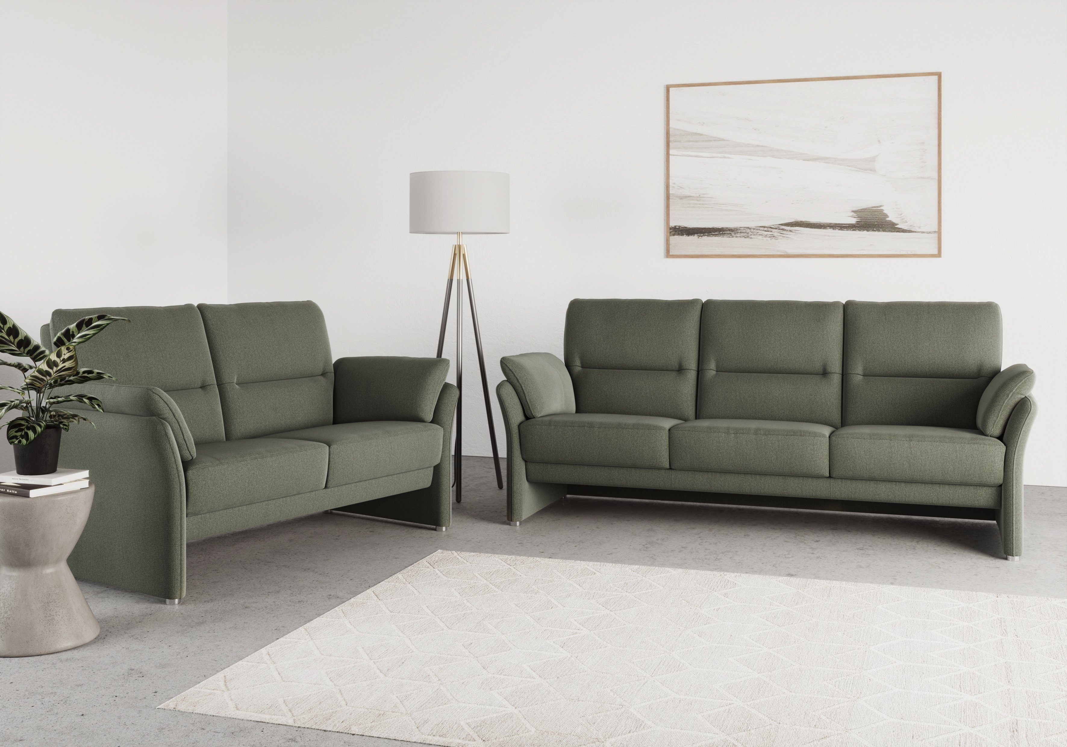 DOMO collection 3-zitsbank Pina, smalle armleuningen, met bonellvering, compact & elegant Hoge zitcomfort, luxe microvezel leerlook, grijs, breedte 219 cm