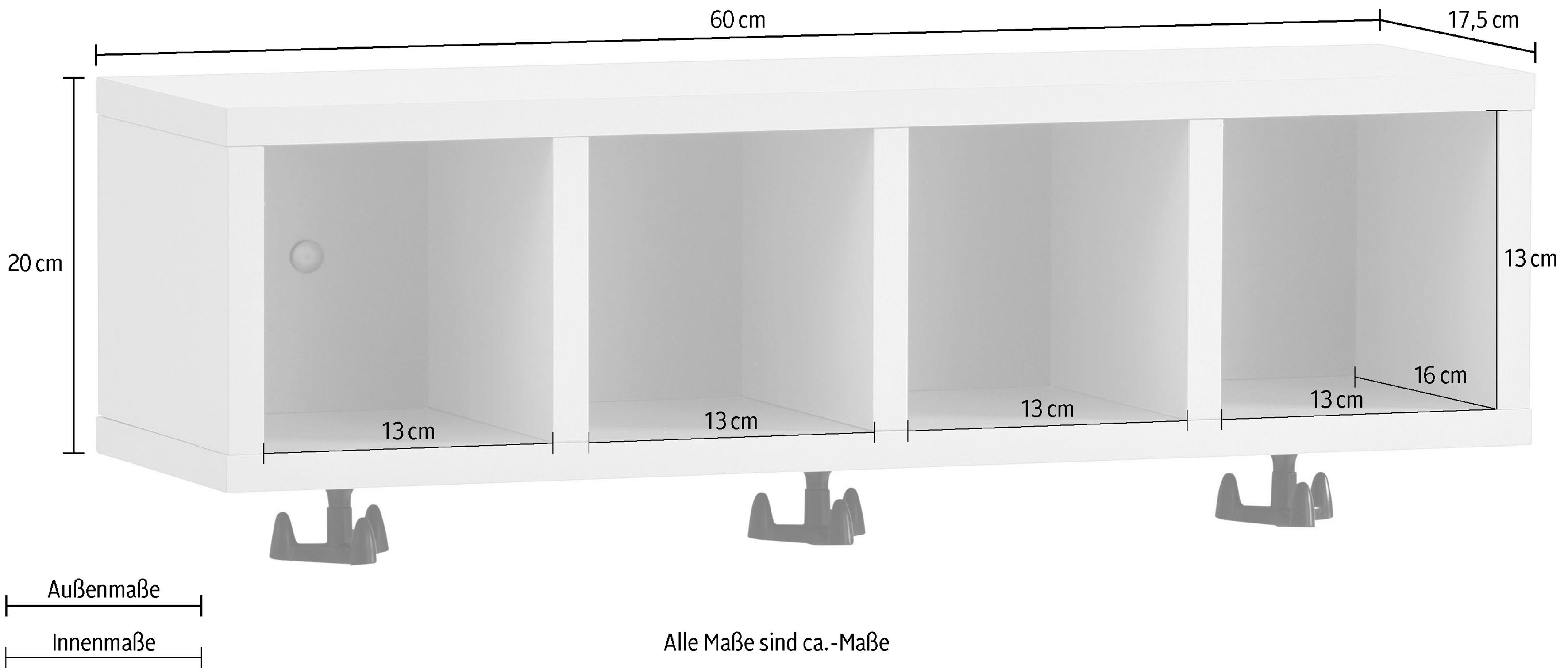 Schildmeyer Wandplank Lovund, breedte 59 cm 4 open vakken, 3 kledinghaken