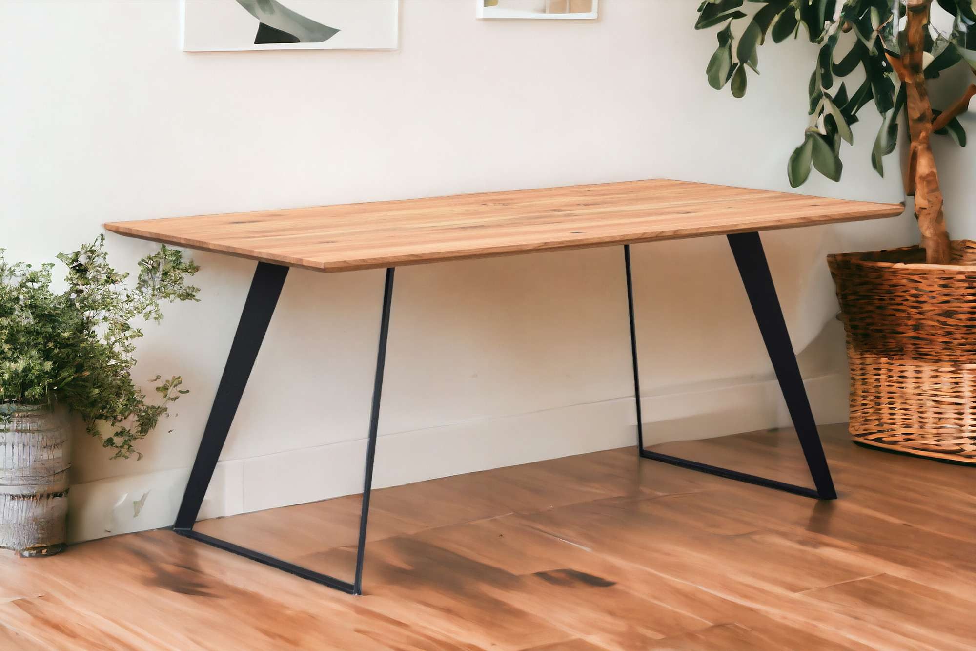 Home affaire Eettafel Talwiese keukentafel, U-vorm metalen frame, massief gewild eikenhout, geolied
