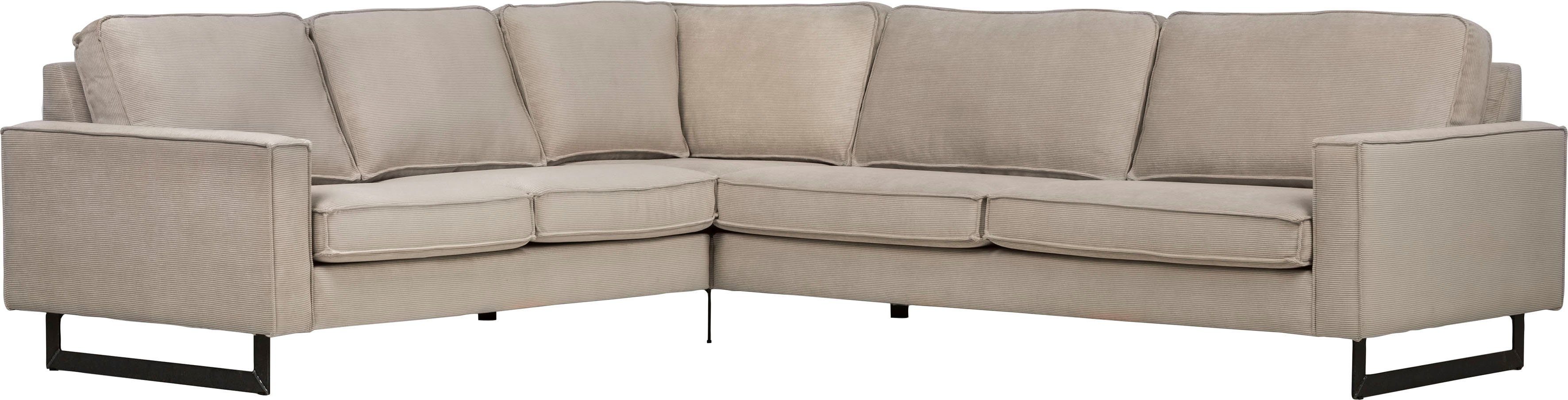 Places of Style Hoekbank Pinto, XXL, 250/290 cm, lange arm, ottomane Cord, chenille, leerlook, met bies, metalen voeten, golfondersteuning