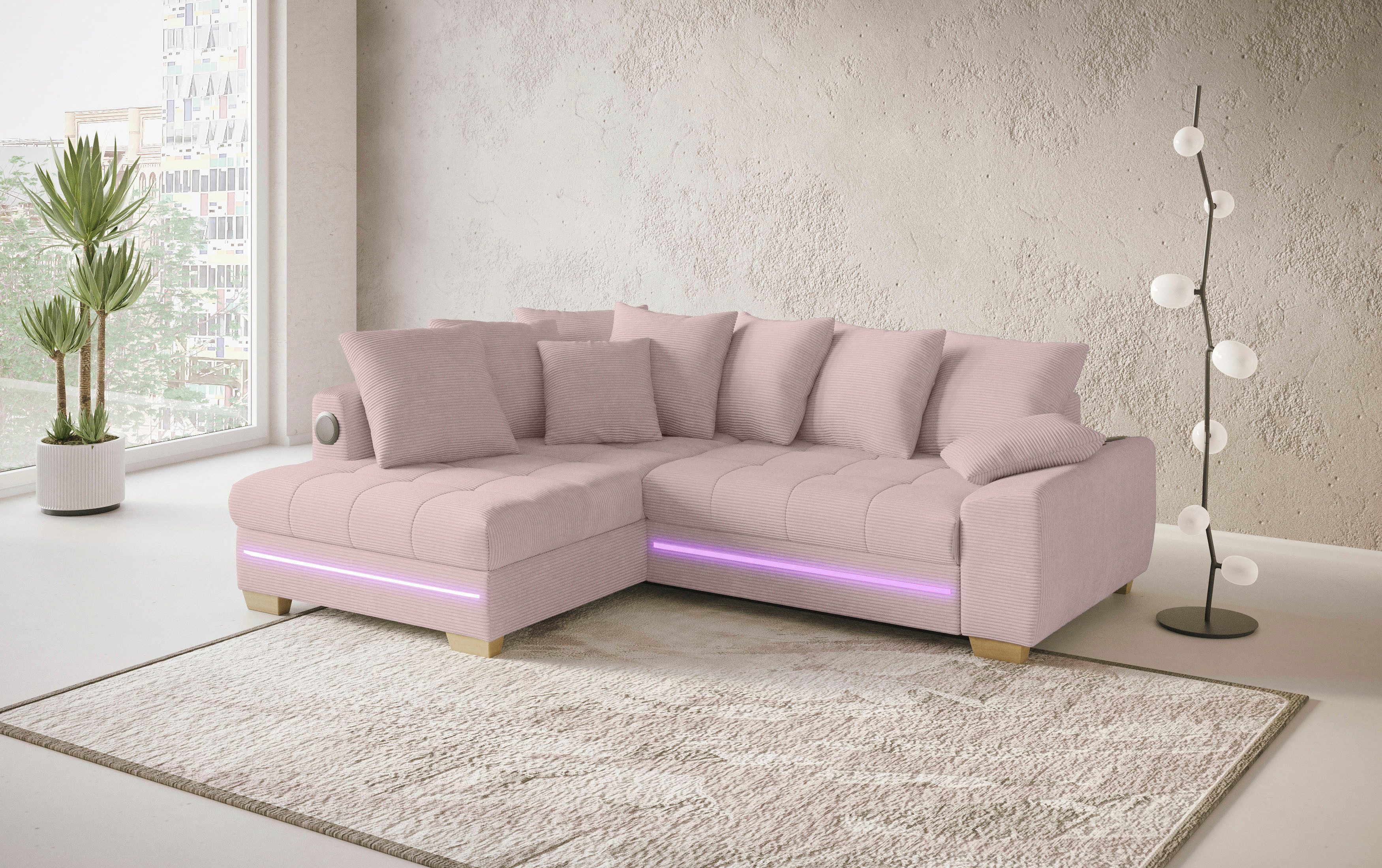 Mr. Couch Hoekbank Nikita II, L-vorm RGB-LED, Bluetooth-geluidssysteem, optioneel met bed, bedlade