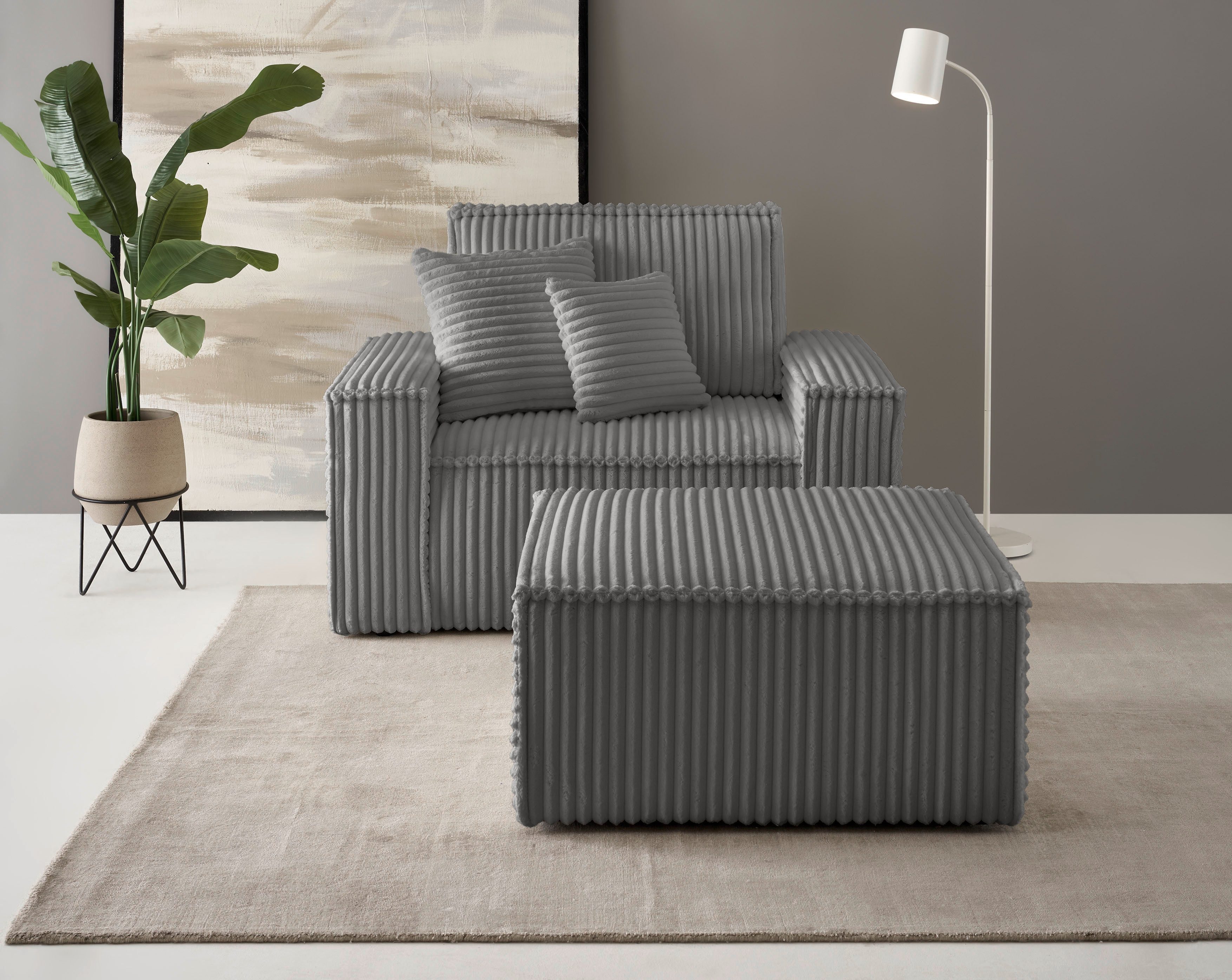 andas Loveseat Finnley Loveseat en hocker als set, passend bij de bekleding-serie Finnley (2-delig) grijs, 2- & 3-zitsbanken