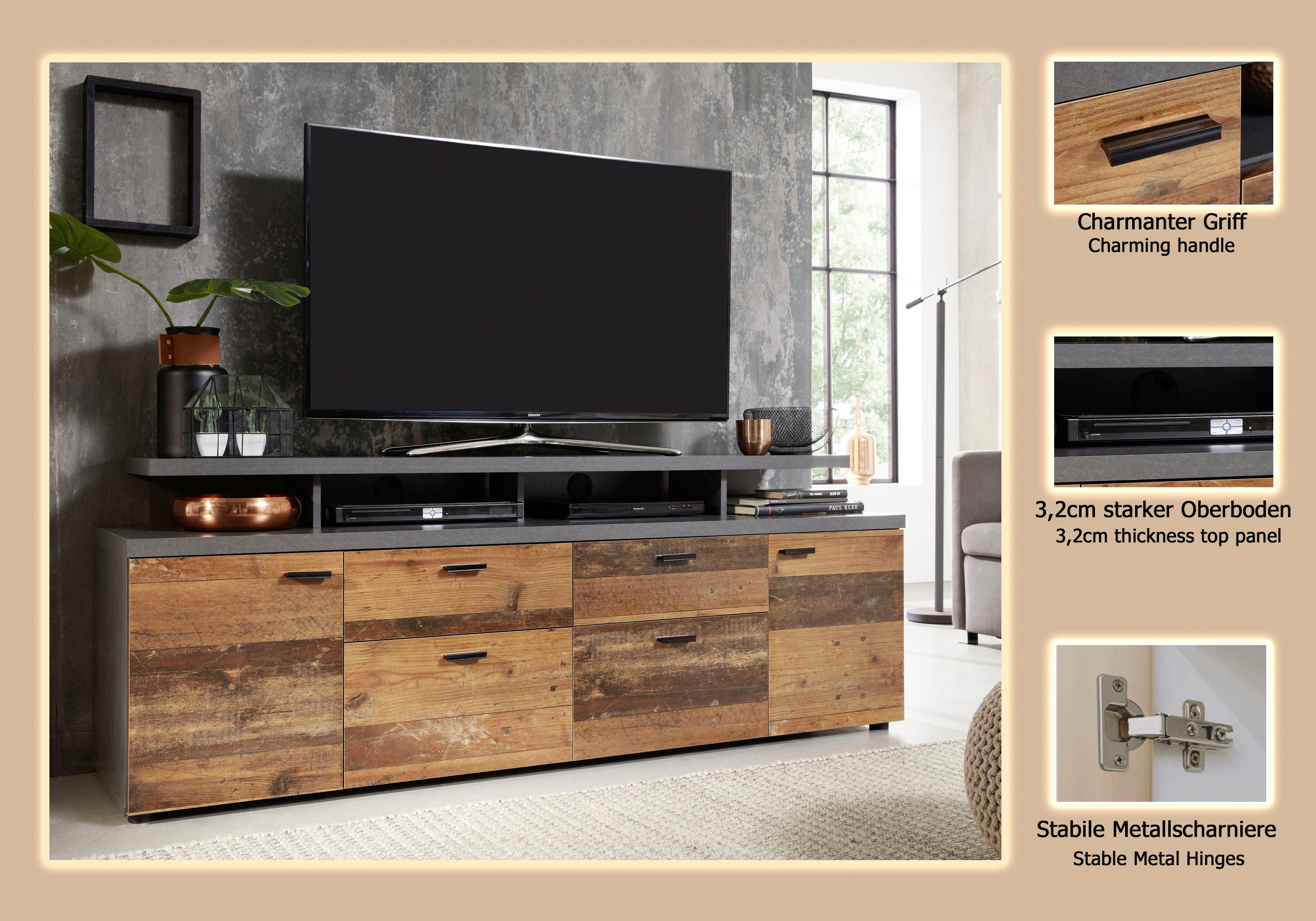 INOSIGN Tv-meubel Messina Lowboard met TV-opzetstuk - Voor televisies tot 60 inch (1 stuk)