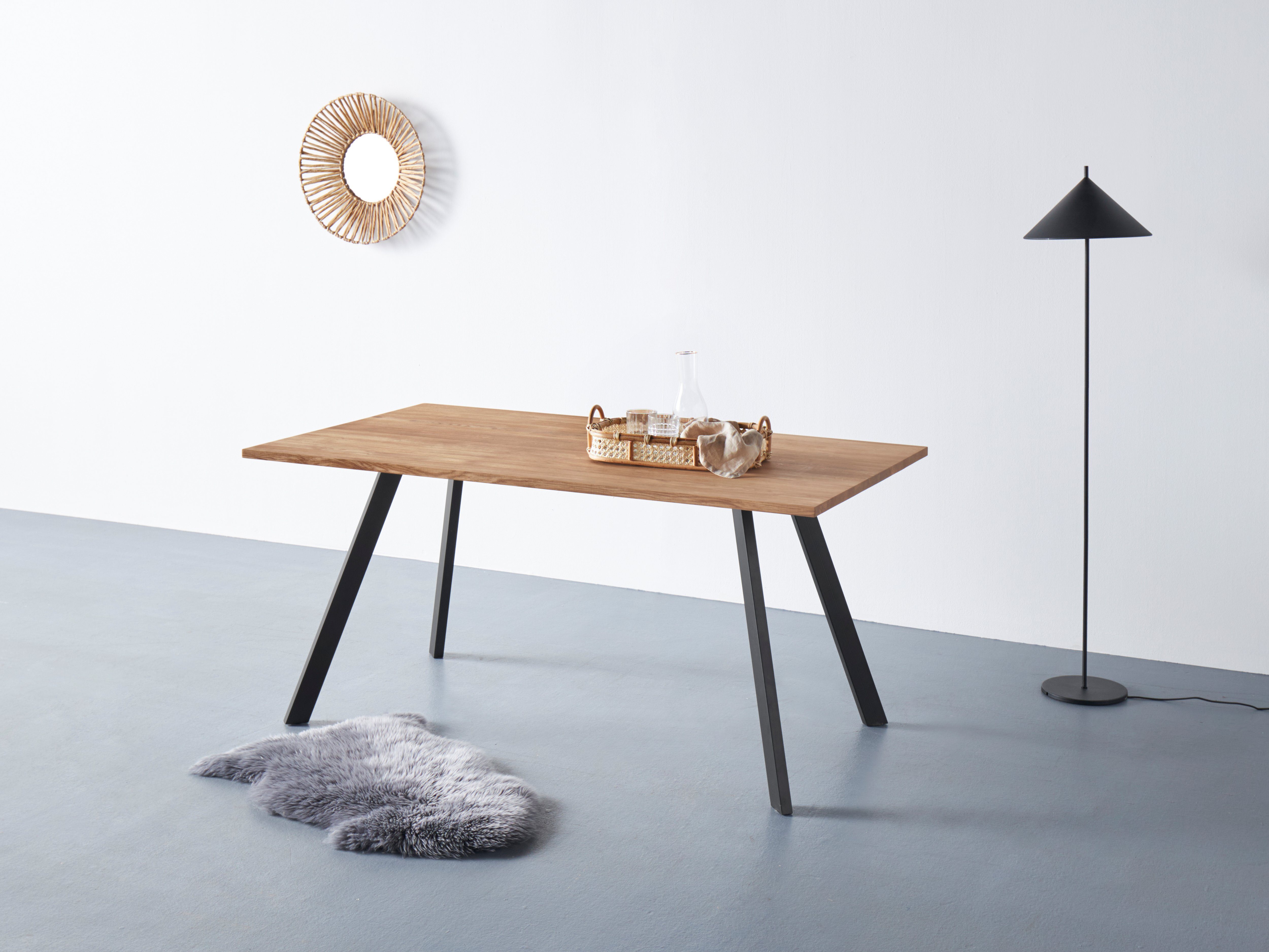 andas Eettafel Tafelblad van massief eiken, massief FSC- hout, onderstel van metaal eettafels beige