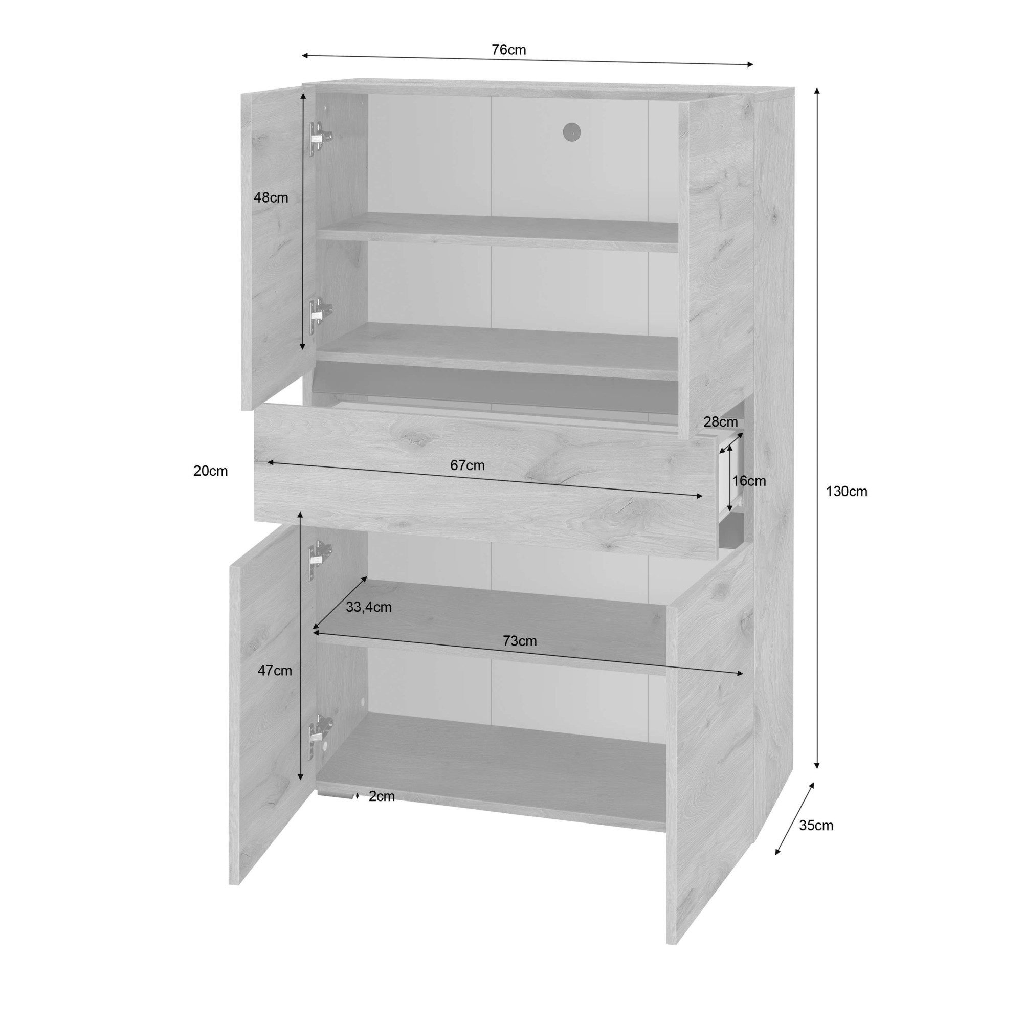 Home affaire Halfhoge kast Wisla met 4 deuren & 1 lade, breedte 76 cm, hoogte 130 cm