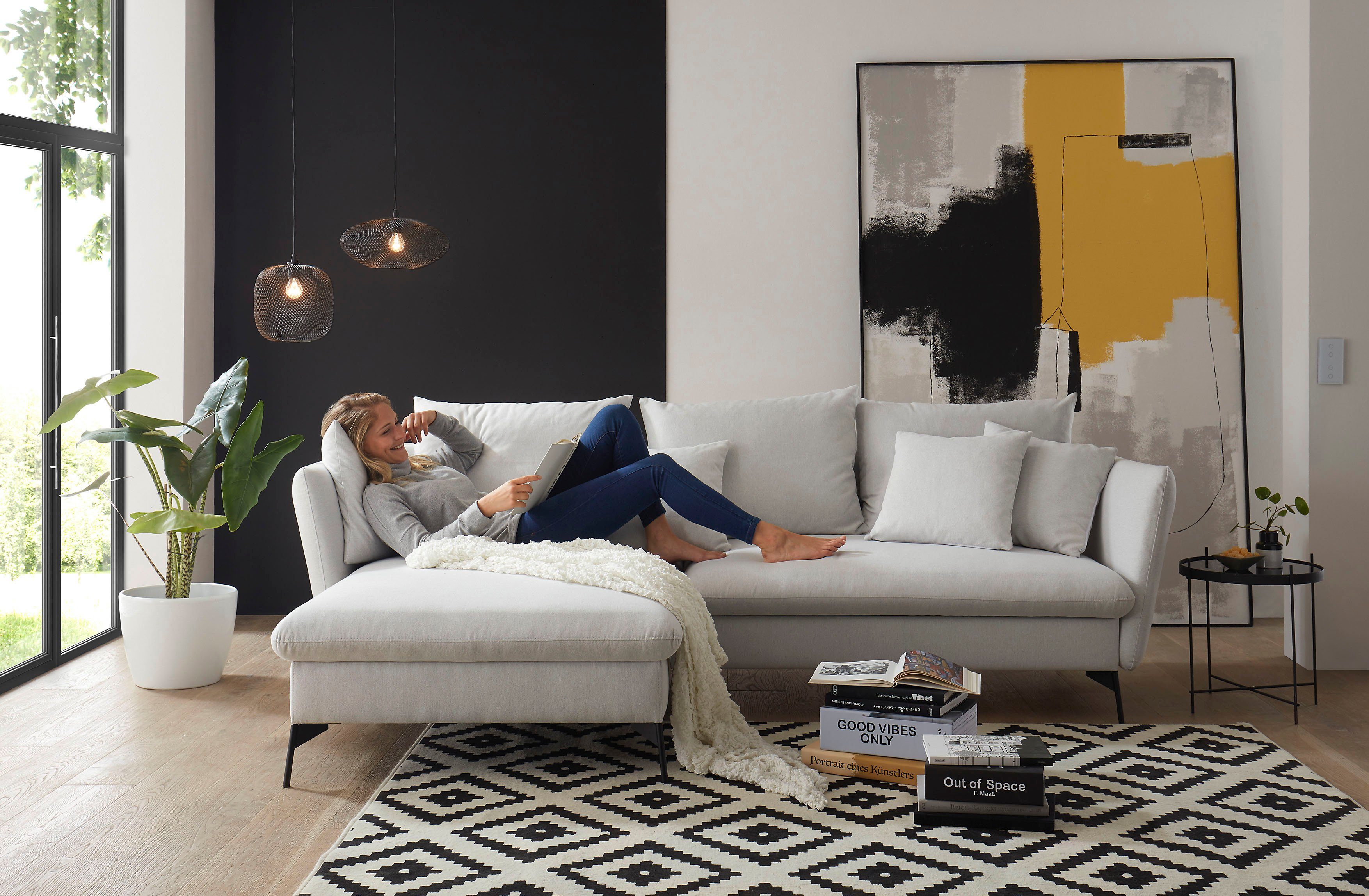 andas Hoekbank LIVORNO,258 cm, L-model, Slaapfunctie en bedlade (139/224 cm), fluweel, structuur, geweven stof