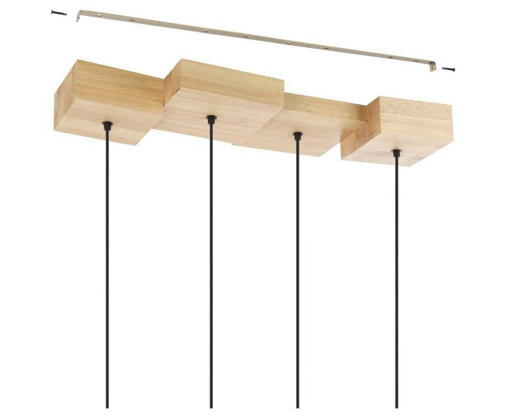 EGLO Hanglamp HALKIN Hanglamp, hout in natuur en metaal in zwart, FSC100HB, E27 (1 stuk)
