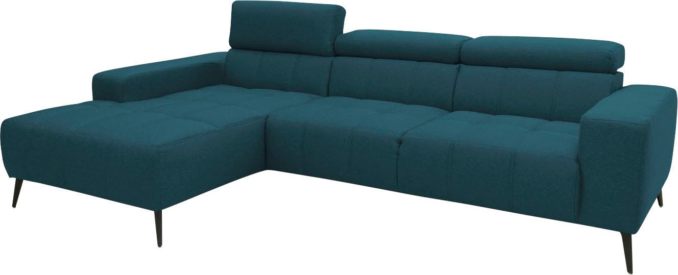 DOMO collection Hoekbank Trento L-vorm, met sledevoet of enkele voet naar keuze met verstelbare hoofdsteun, récamier links/rechts bestelbaar