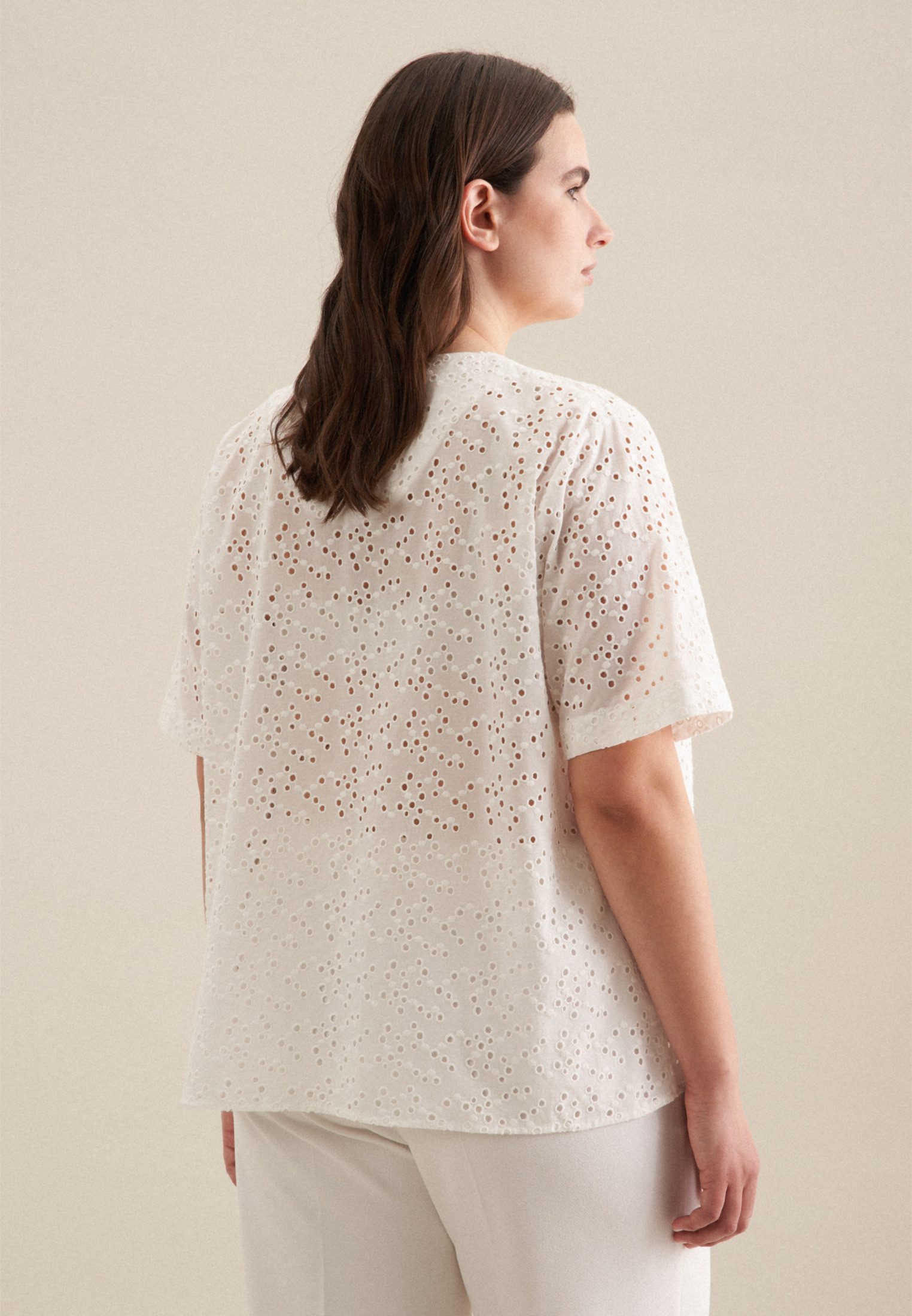 seidensticker Overhemdblouse Zwarte roos Korte mouwen ronde hals borduursel