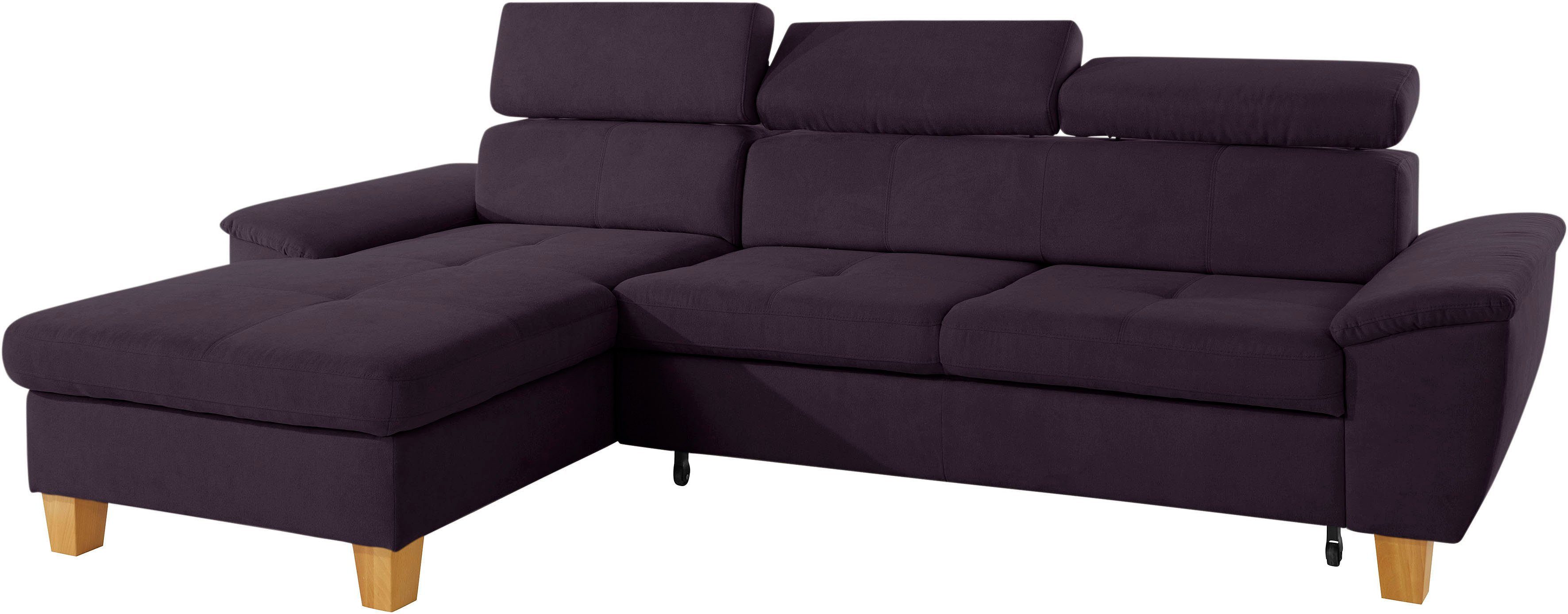 exxpo - sofa fashion Hoekbank Enya, uitgebreide afwerking, hoog zitcomfort, comfortabel, L-vorm inclusief verstelbare hoofdsteun, naar keuze met slaapfunctie en bedkist