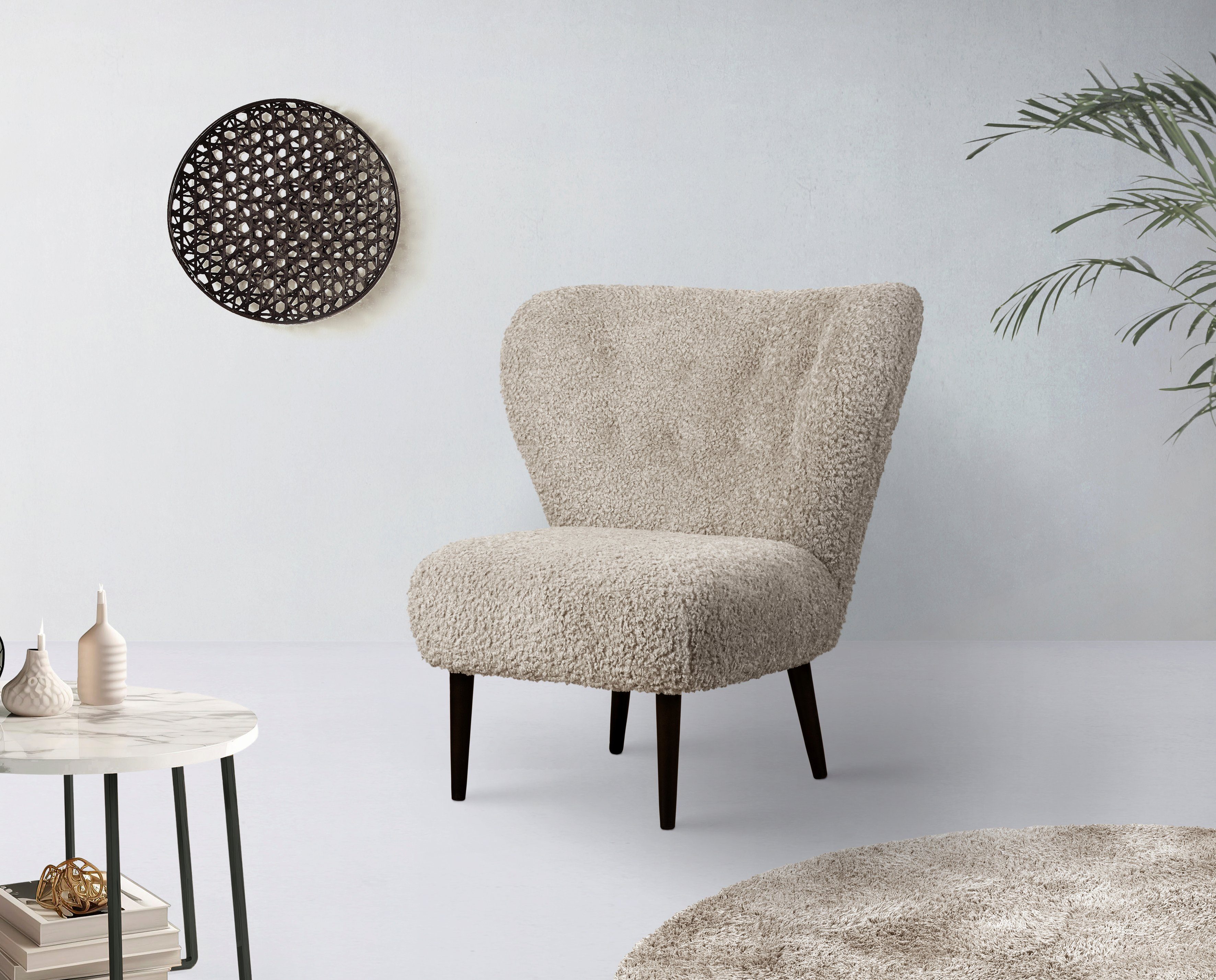 LeGer Home by Lena Gercke Fauteuil Dinah Knoopdetails op de achterkant, naar keuze met of zonder poef/voetenbank fauteuils maat Bouclé beige