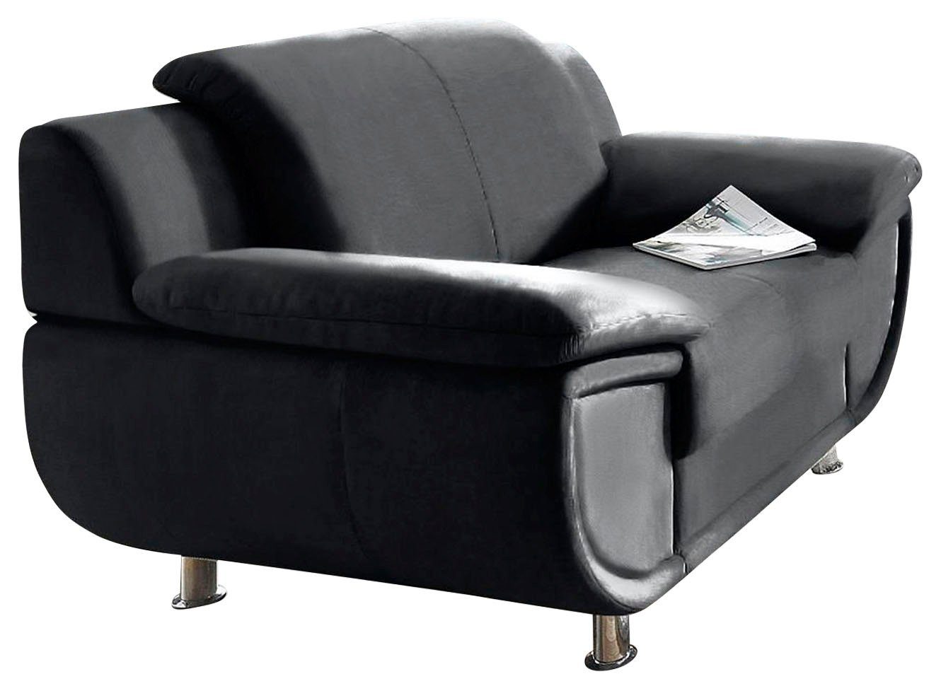 TRENDMANUFAKTUR Fauteuil Rondo, breedte 121 cm, brede armleuningen, chromen poten