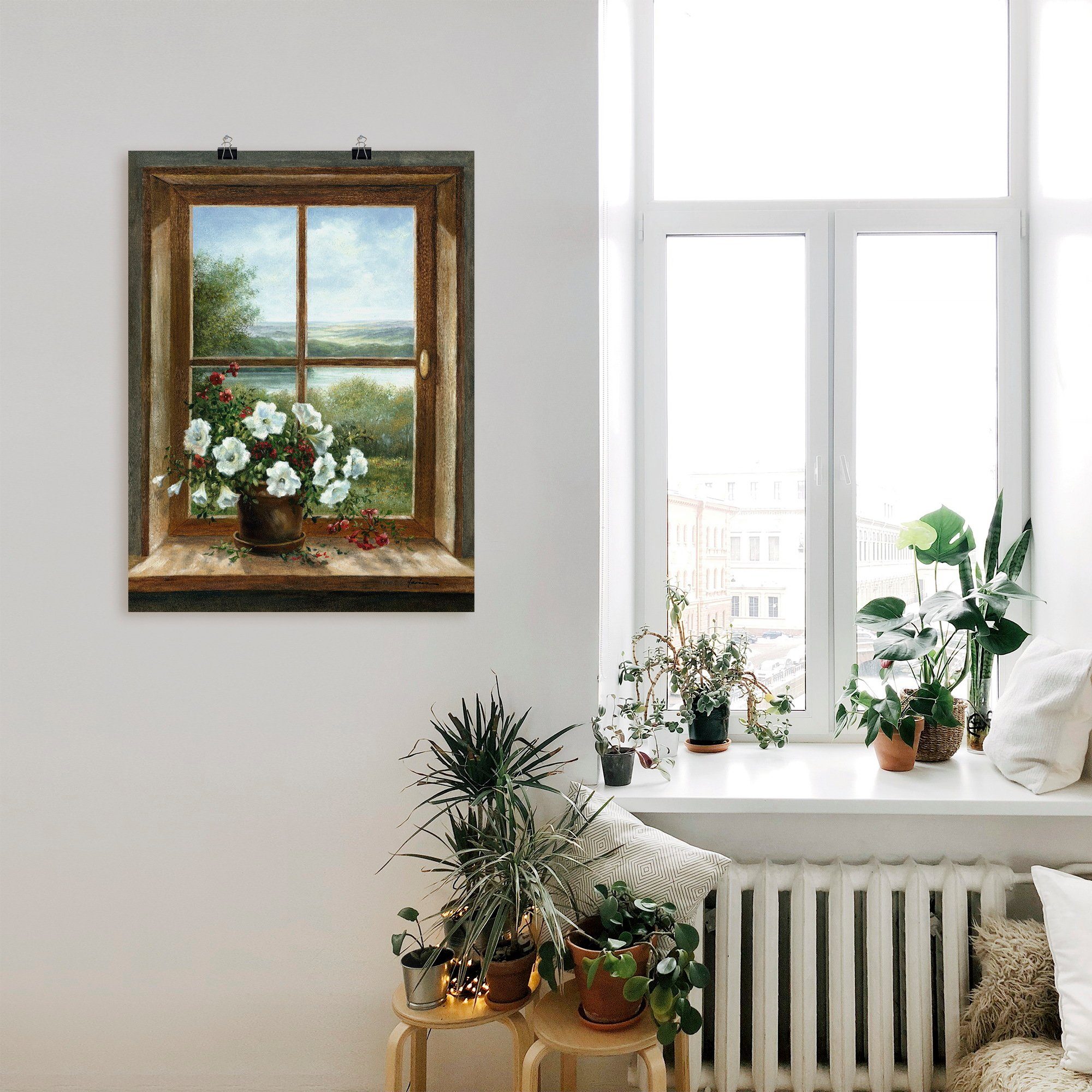 Artland Artprint Bloemen bij het raam als artprint van aluminium, artprint voor buiten, artprint op linnen, poster, muursticker