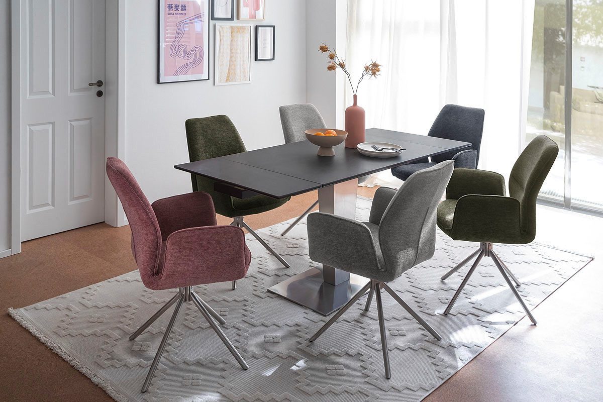 MCA furniture Eettafel PESARO uitschuifbare tafel met voet 120-180 cm Keramiek, roestvrij staal, eindschuif, uittrekbaar, tafelblad 14 mm