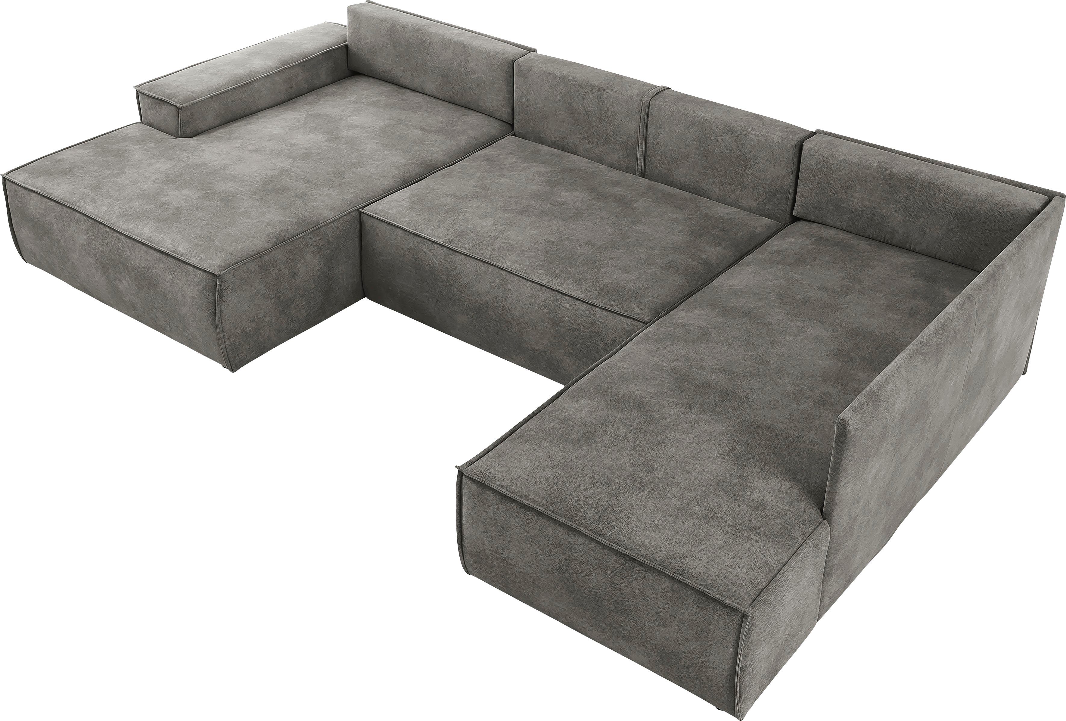 Home affaire Zithoek SHERWOOD 329 cm, U-vorm, slaapbank, Slaapfunctie met bedkist (194x139 cm), cord, vintage, fluweel