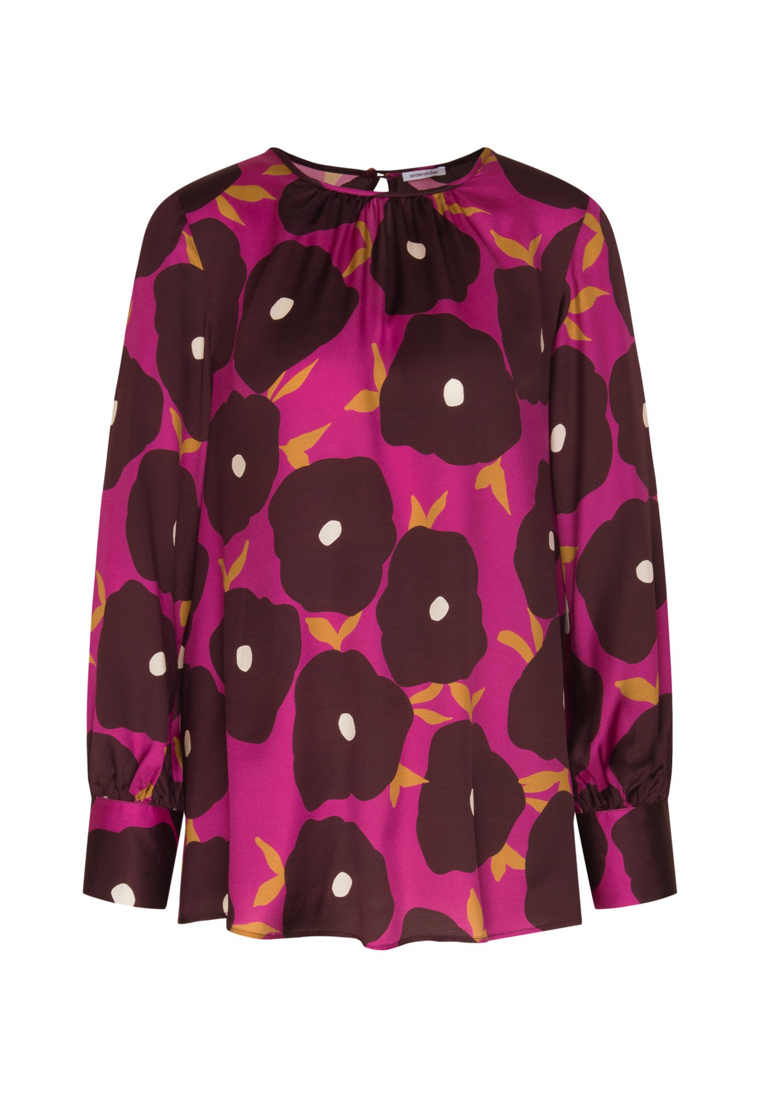 seidensticker Shirtblouse Zwarte roos Lange mouwen ronde hals print
