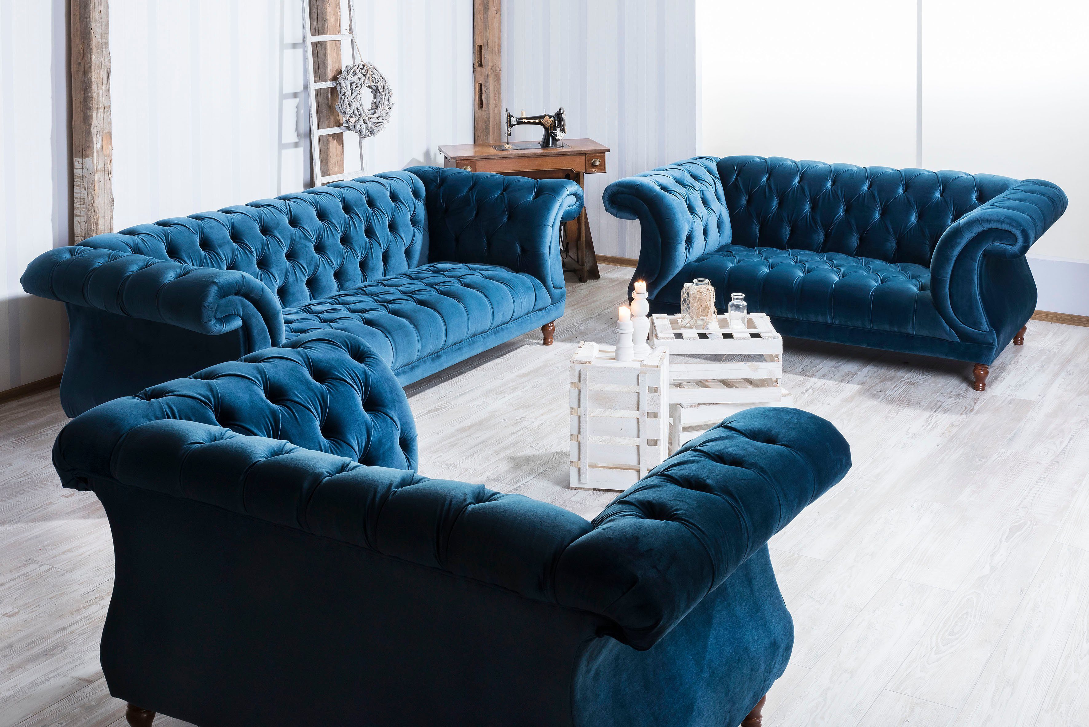 Max Winzer® Loveseat Isabelle, loungestoel Capitonnage & gedraaide poten in beuken notenkleur, breedte 167 cm