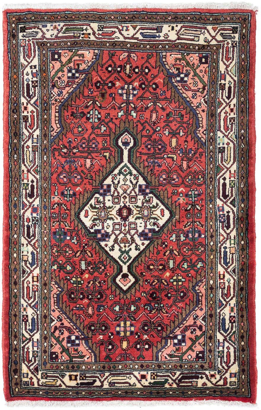 morgenland Wollen kleed Hosseinabad medaillon rosso 132 x 82 cm Handgeknoopt