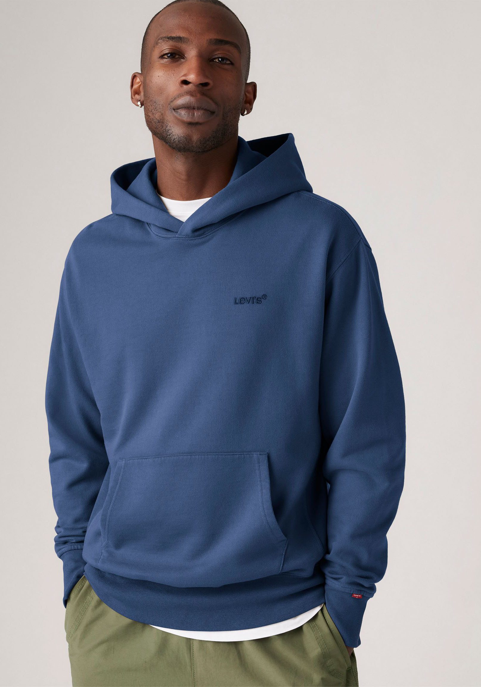 Levi's Hoodie THE AUTHENTIC HOODIE met kleine ton-sur-ton logo-borduursel op de borst heren sweaters maat M blauw
